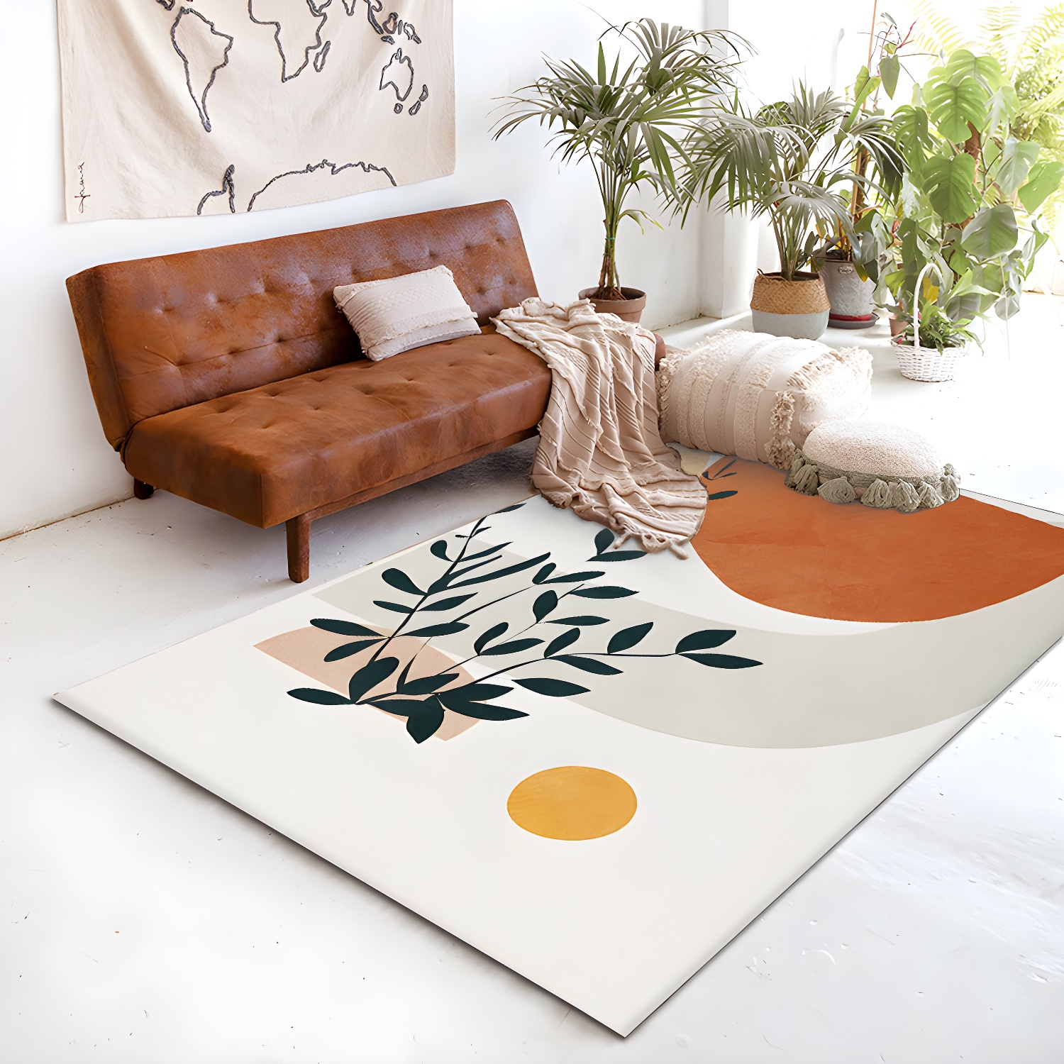 Minimalistic Nordic Rug Multicolour Abstract Colour Block Carpet Anti-Slip Stain Resistant Pet Friendly Rug for Drawing Room