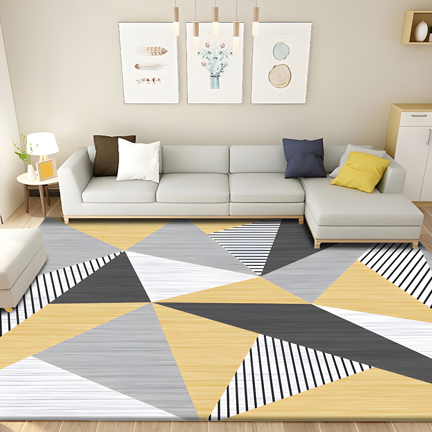 Modern 3D Geometric Print Rug Multi Coloured Polyester Rug Stain Resistant Anti-Slip Backing Pet Friendly Carpet for Living Room