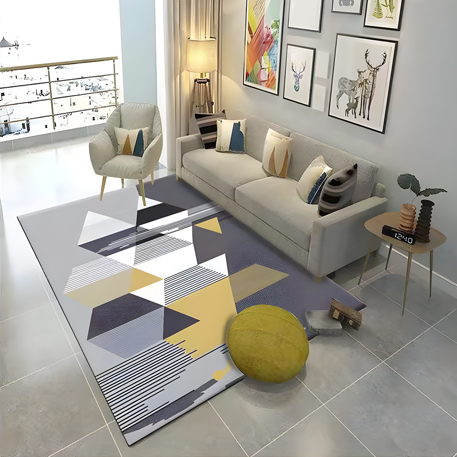 Contemporary Living Room Rug Multi-Colour Geometric Carpet Polypropylene Washable Stain Resistant Non-Slip Backing Area Rug