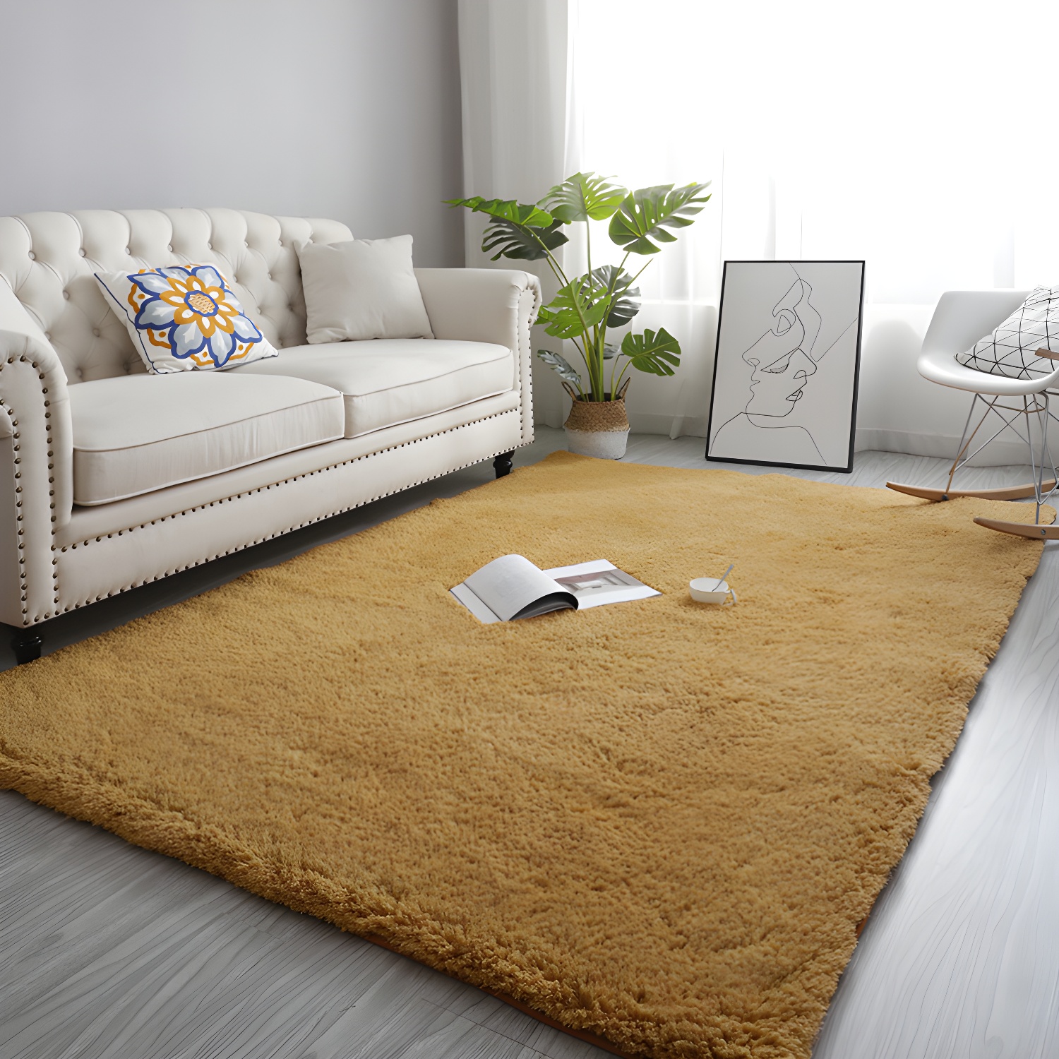 Modern Living Room Rug Multi Colour Solid Colour Area Carpet Synthetics Anti-Slip Machine Washable Indoor Rug