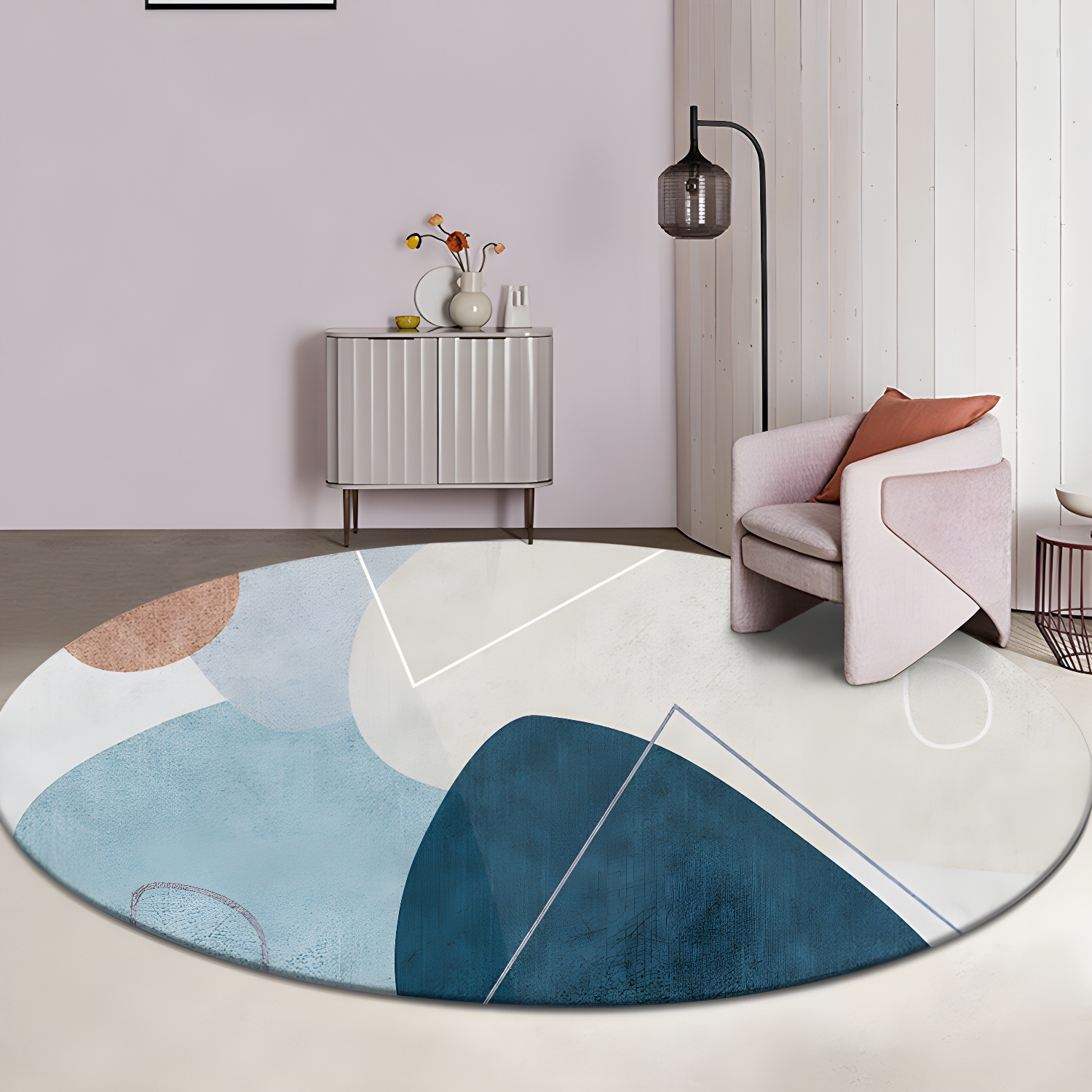 Multicolour Modern Rug Cotton Blend Colour-Block Area Carpet Easy Care Machine Washable Indoor Rug for Decoration
