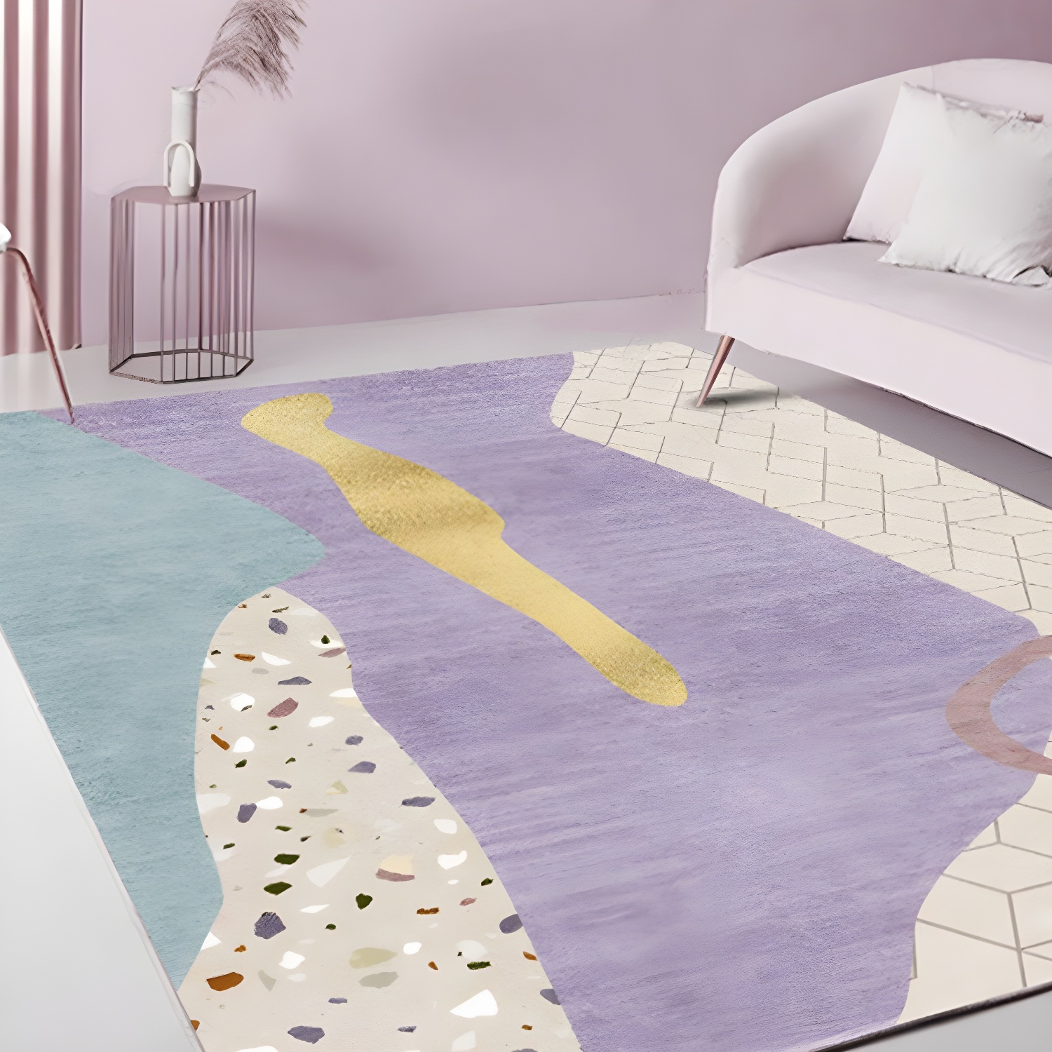Multi-Coloured Living Room Rug Western Colour Block Indoor Rug Polypropylene Anti-Slip Easy Care Area Carpet