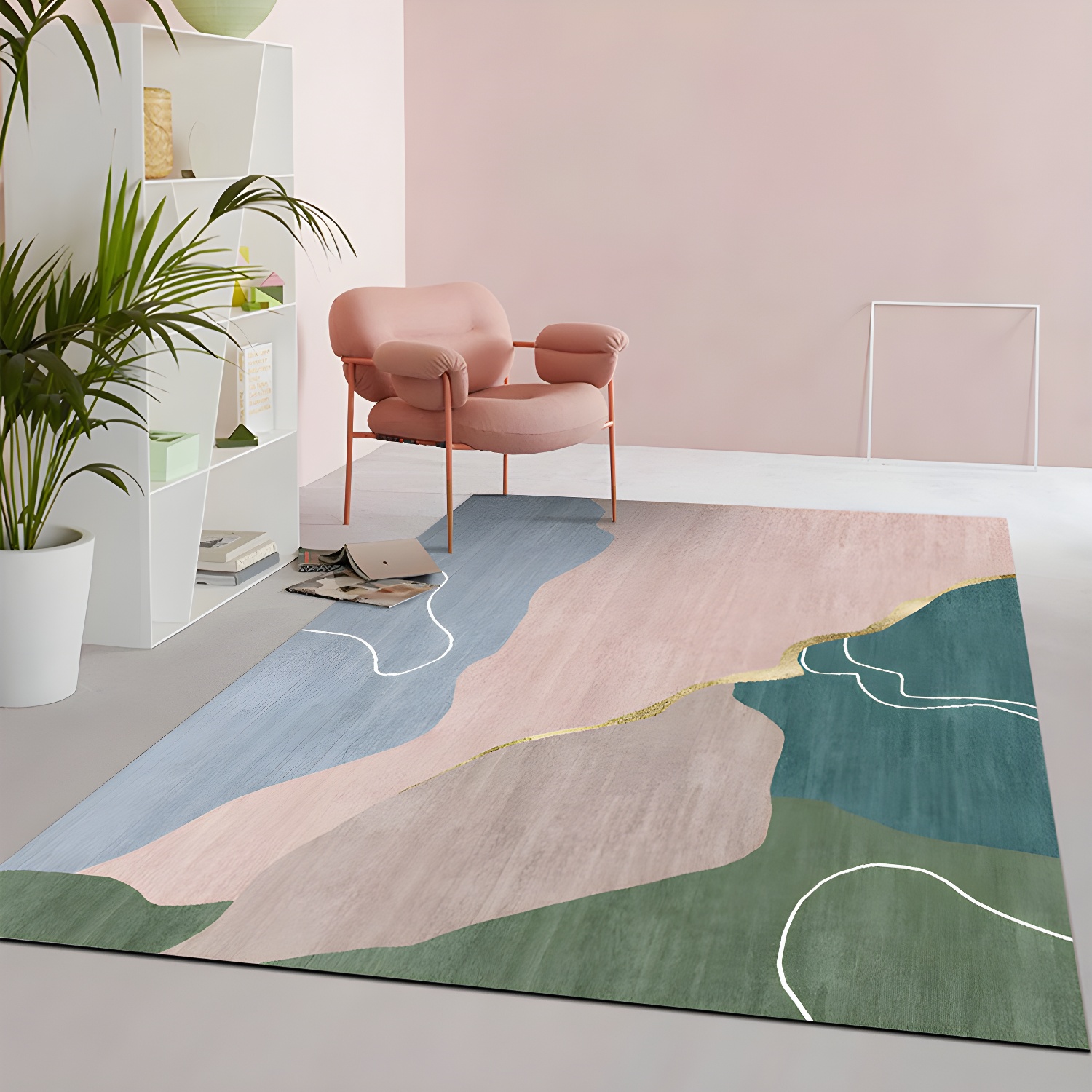 Multi Colour Simple Rug Polypropylene Colour Block Area Carpet Anti-Slip Backing Stain-Resistant Indoor Rug for Room