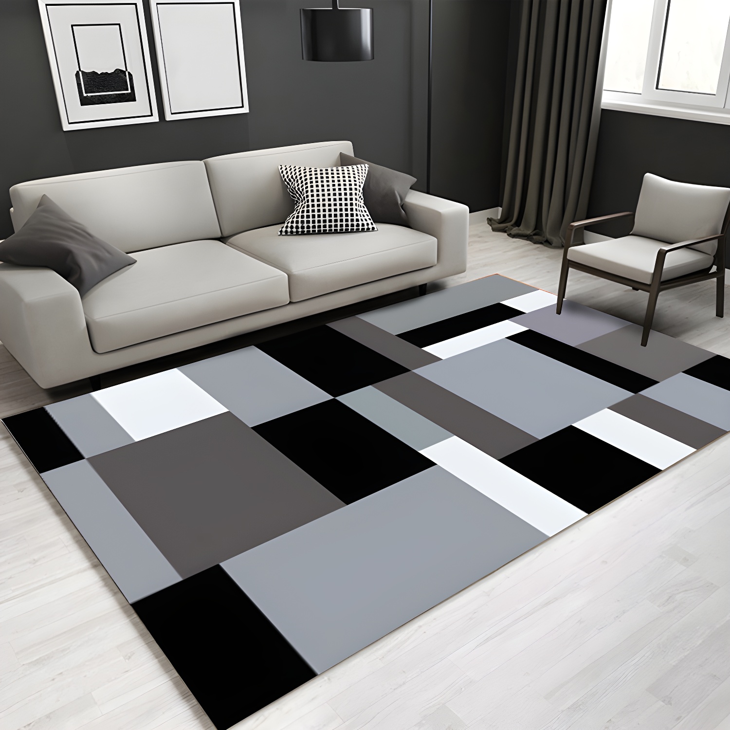 Simple Area Rug Geometric Carpet Polypropylene Rug for Living Room, Home Office