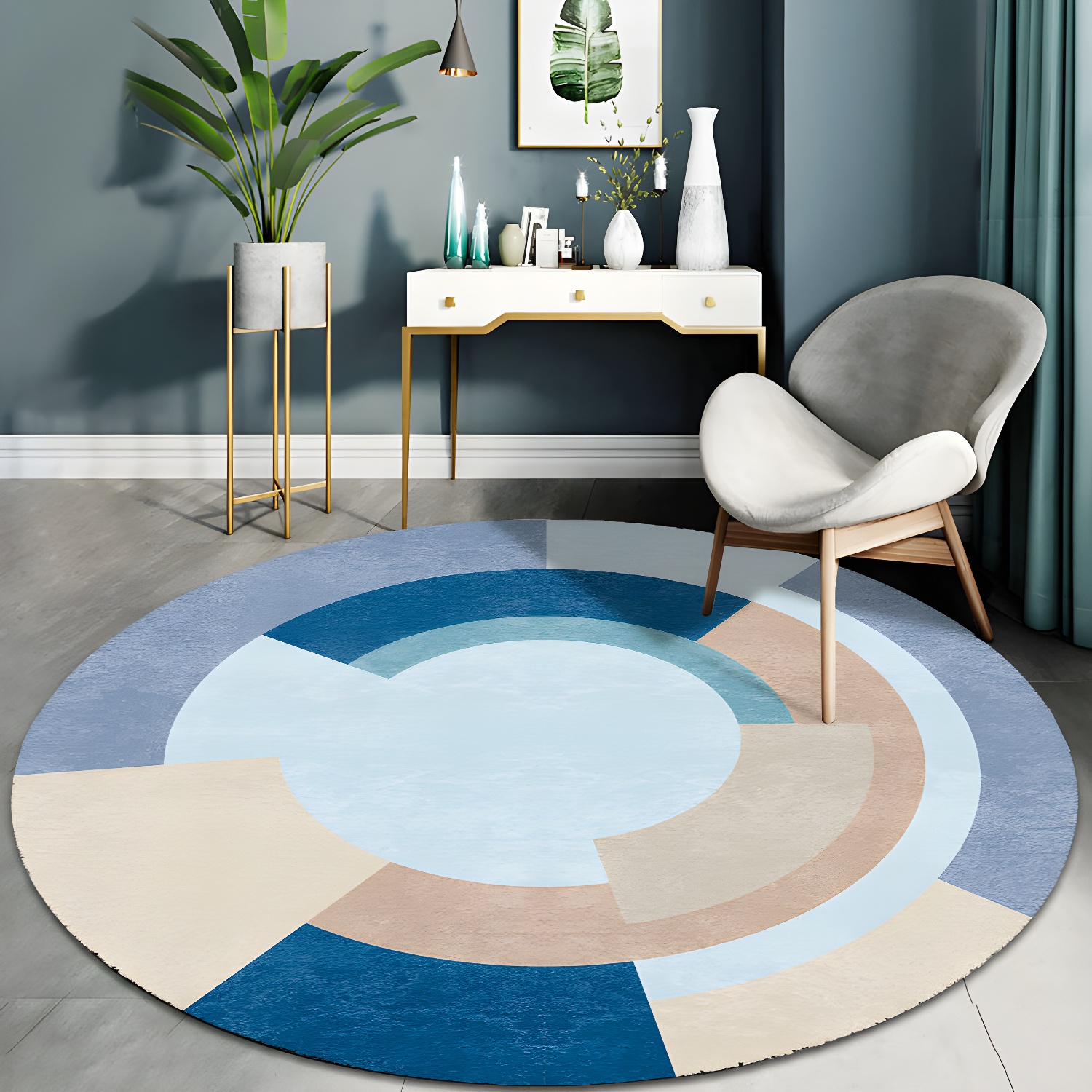 Round Nordic Area Rug Graphic Carpet Modern Washable Floor Rug for Living Room