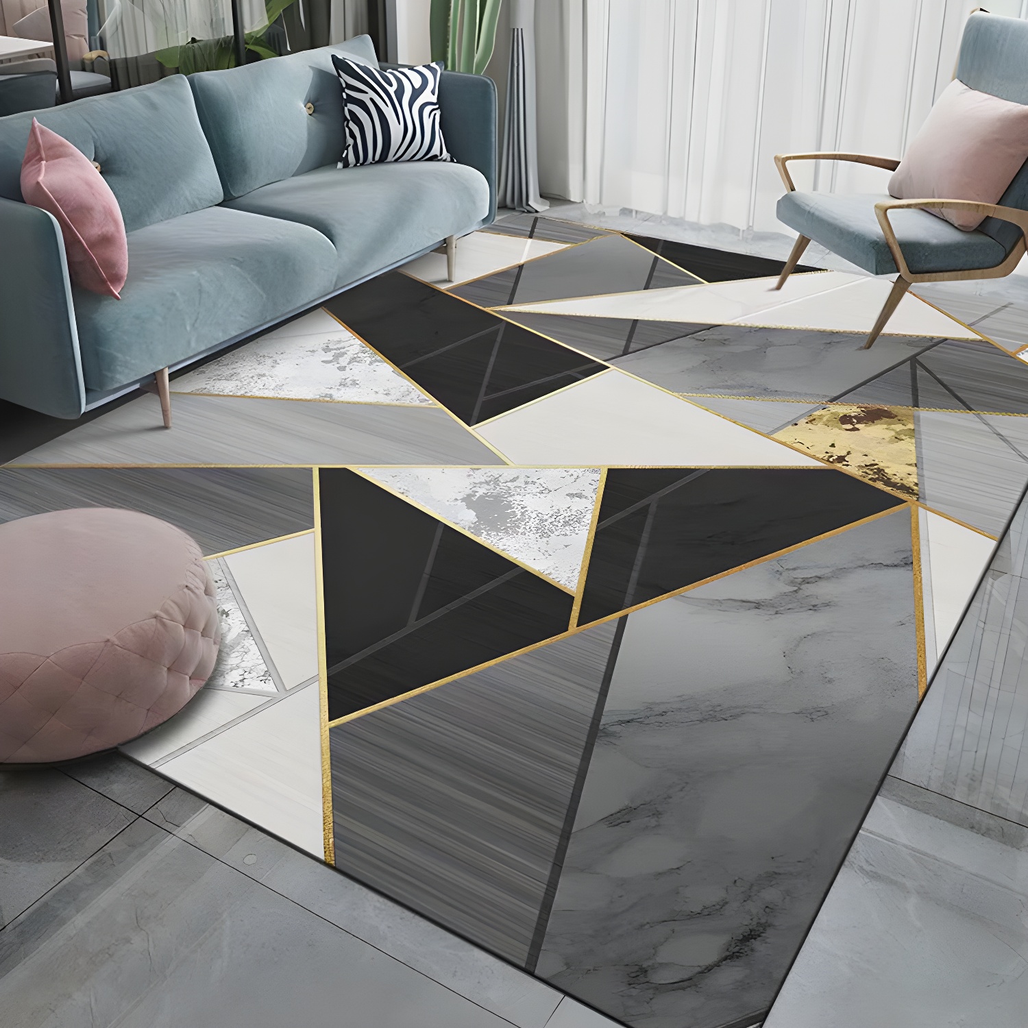 Simplicity Nordic Indoor Rug Stylish Graphic Polyester Carpet Non-Slip Backing Area Rug for Home Decor