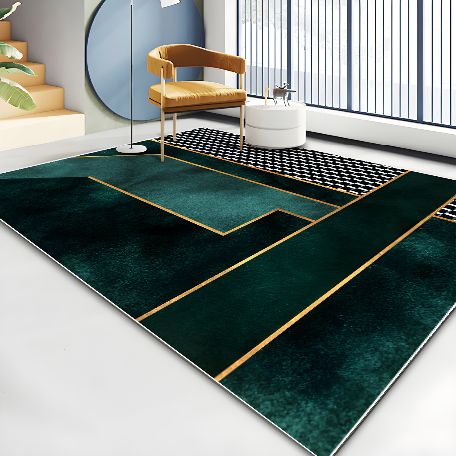 Luxurious Modern Area Rug Green Graphic Polyester Rug Non-Slip Backing Rug for Home Decor