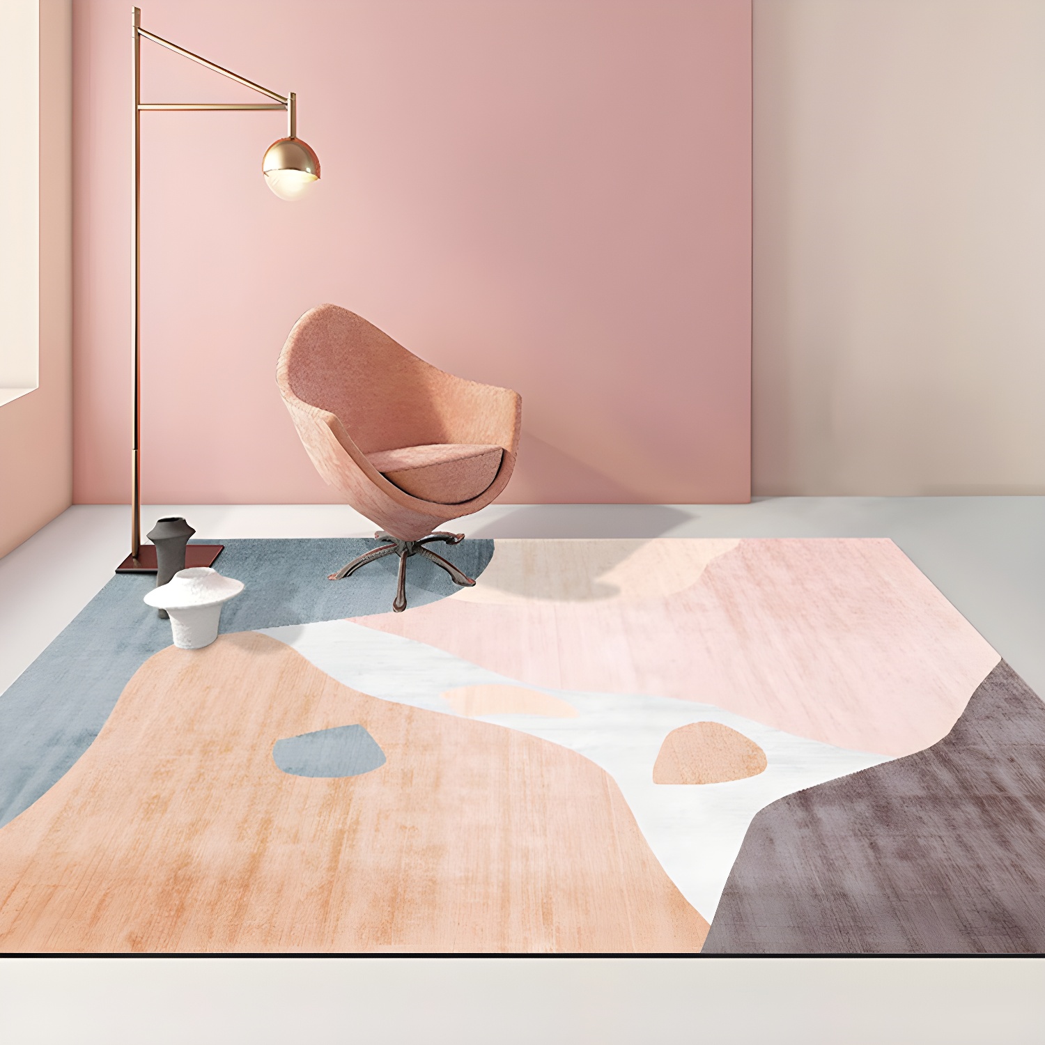 Colour Block Indoor Rug Polyester Nordic Carpet Stain Resistant Rug for Living Room