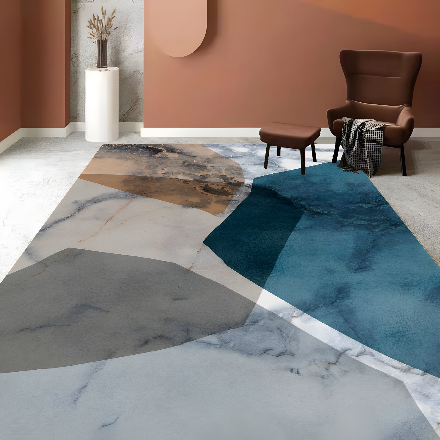 Living Room Area Rug Modern Abstract Printing Rug Polyester Non-Slip Backing Carpet