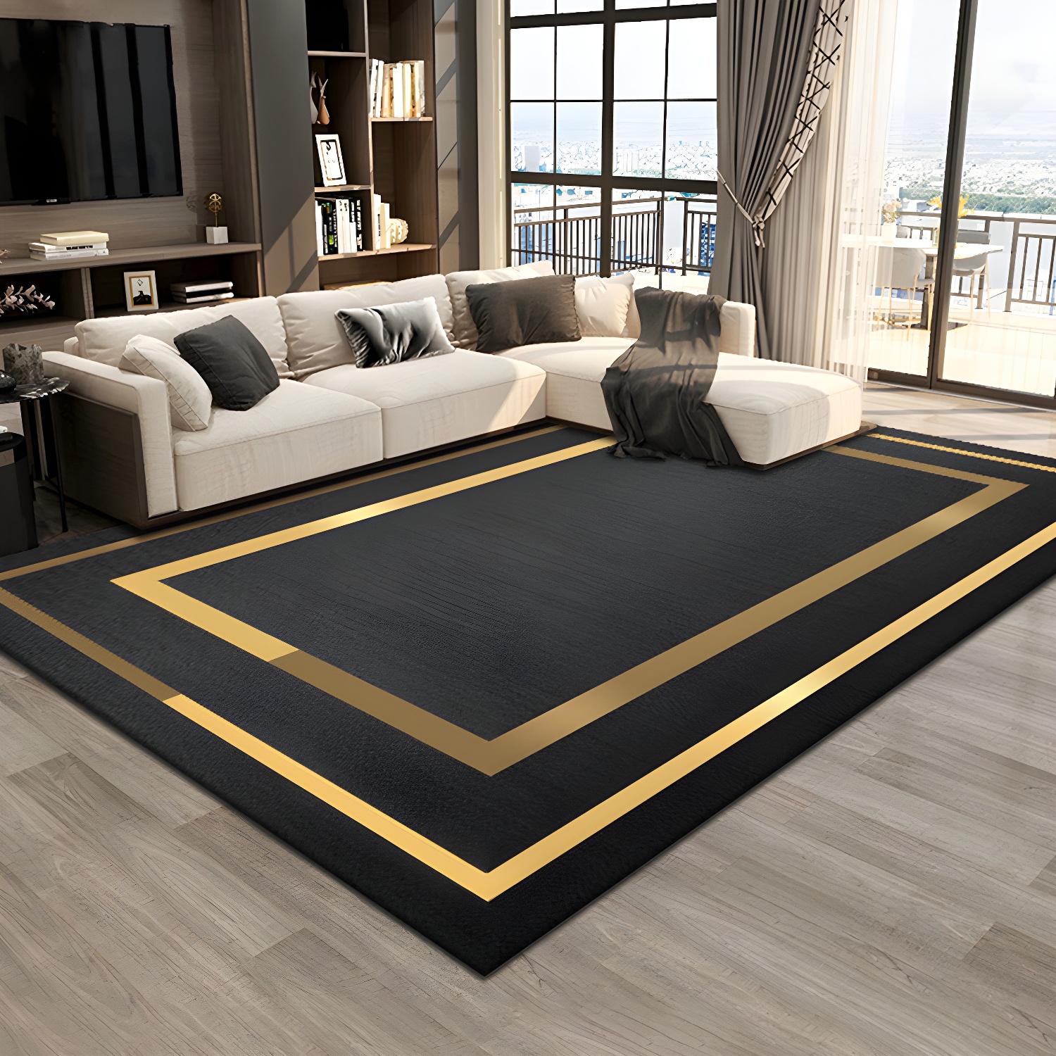 Simplicity Graphic Area Rug Contemporary Polyester Carpet Anti-Slip Backing Carpet for Living Room