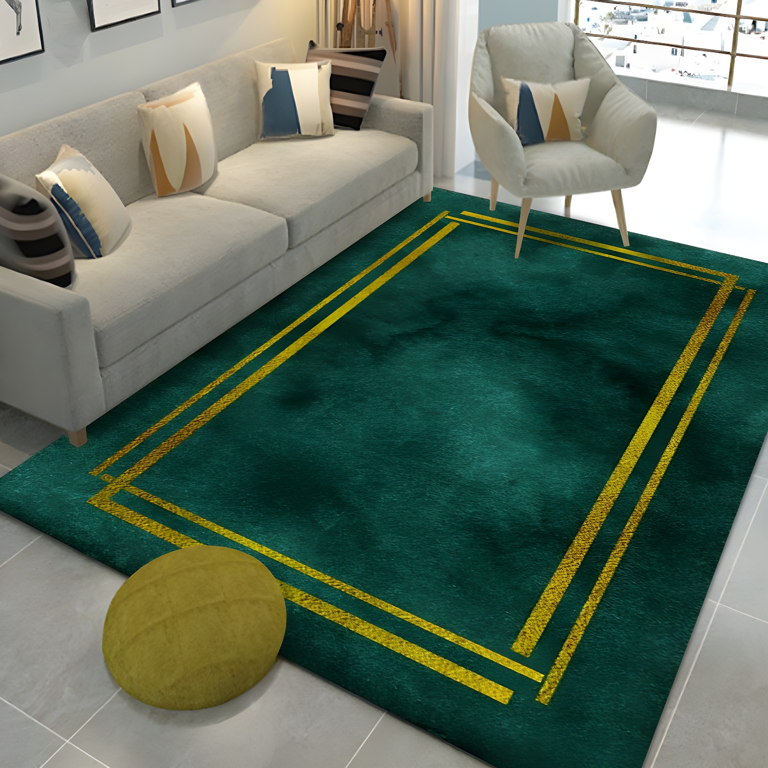 Aesthetic Geometry Area Rug Simplicity Rectangle Indoor Carpet Polyester Anti-Slip Backing Rug for Bedroom