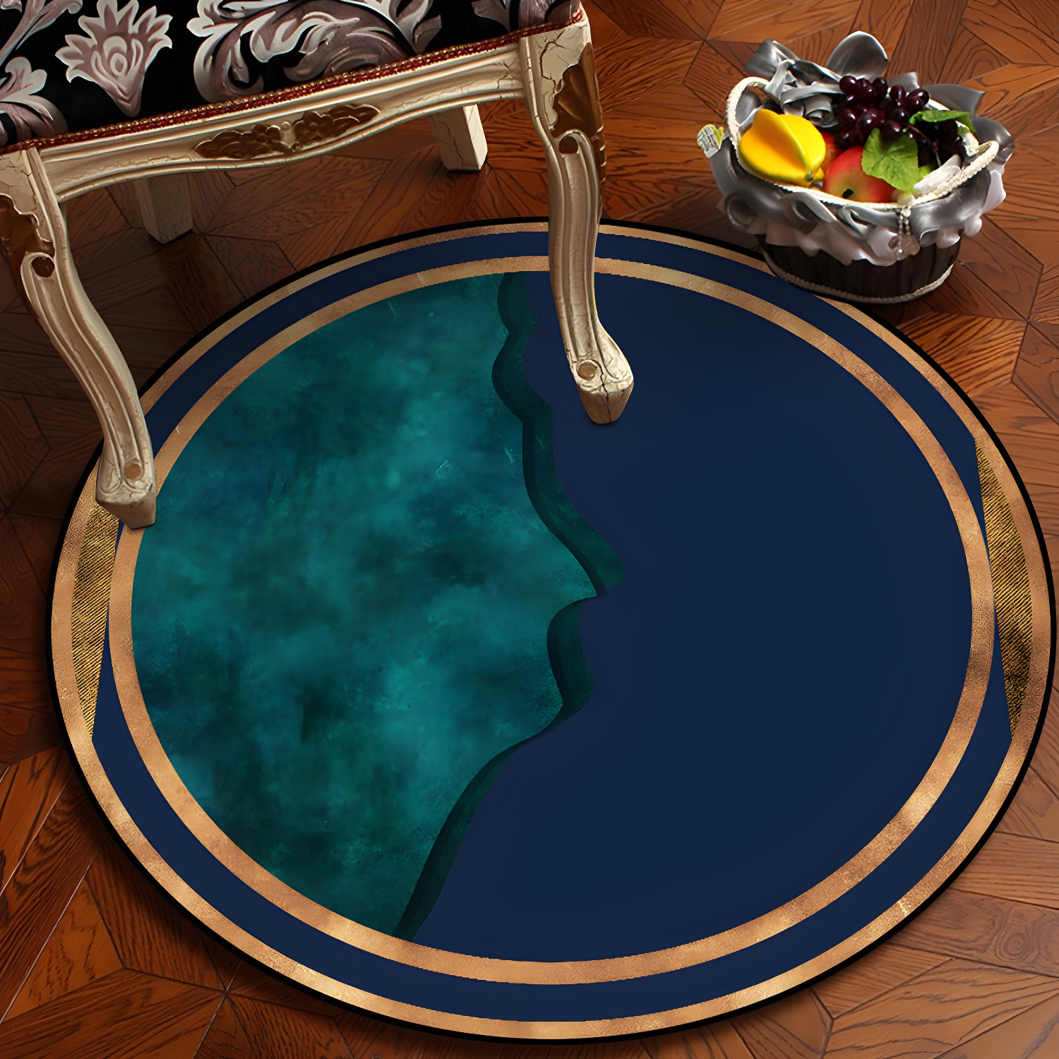 Luxurious Round Rug Contemporary Geometry Indoor Carpet Polyester Anti-Slip Backing Carpet for Living Room