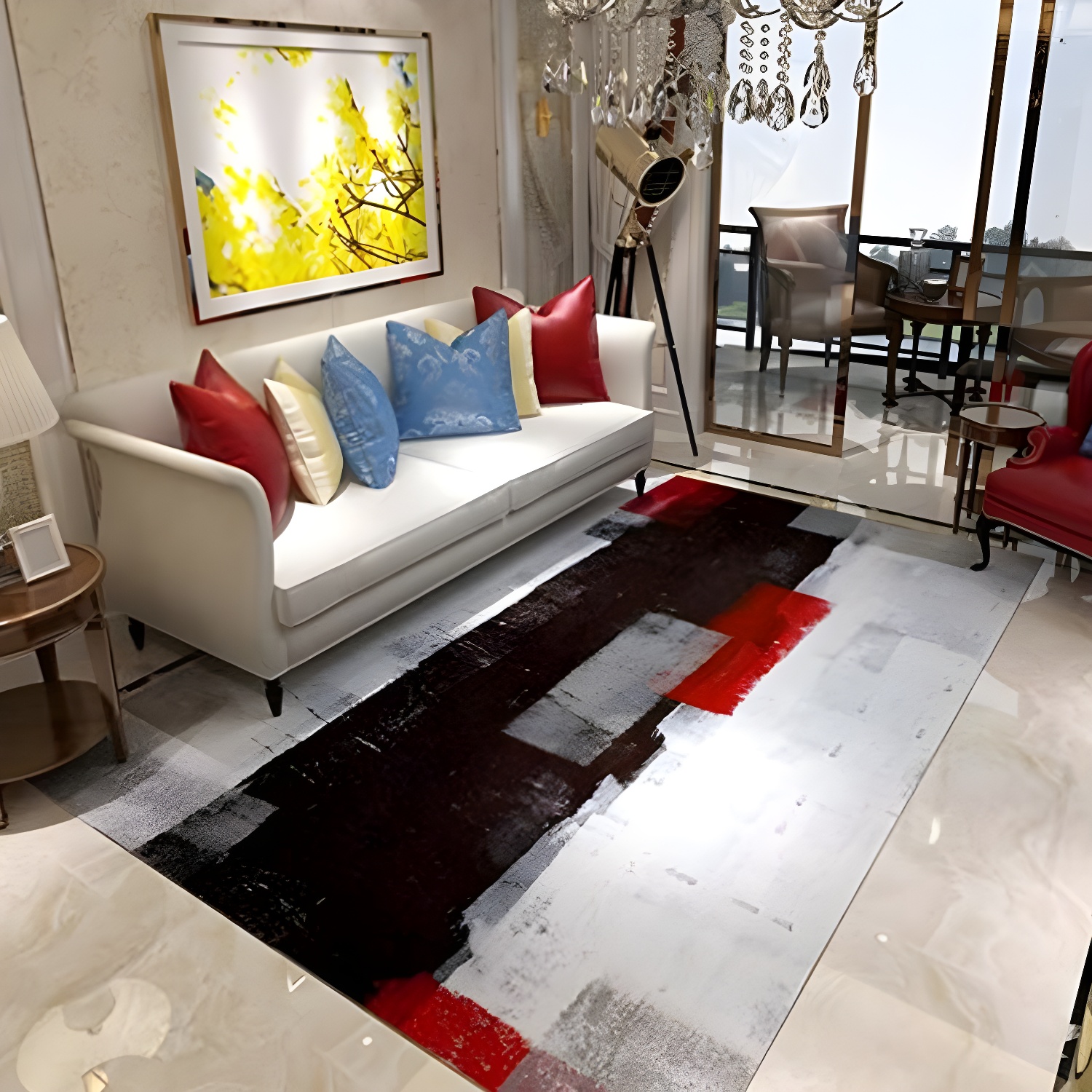 Antique Watercolour Surface Rug Colour Mixed Polyester Area Carpet Easy Care Rug for Living Room