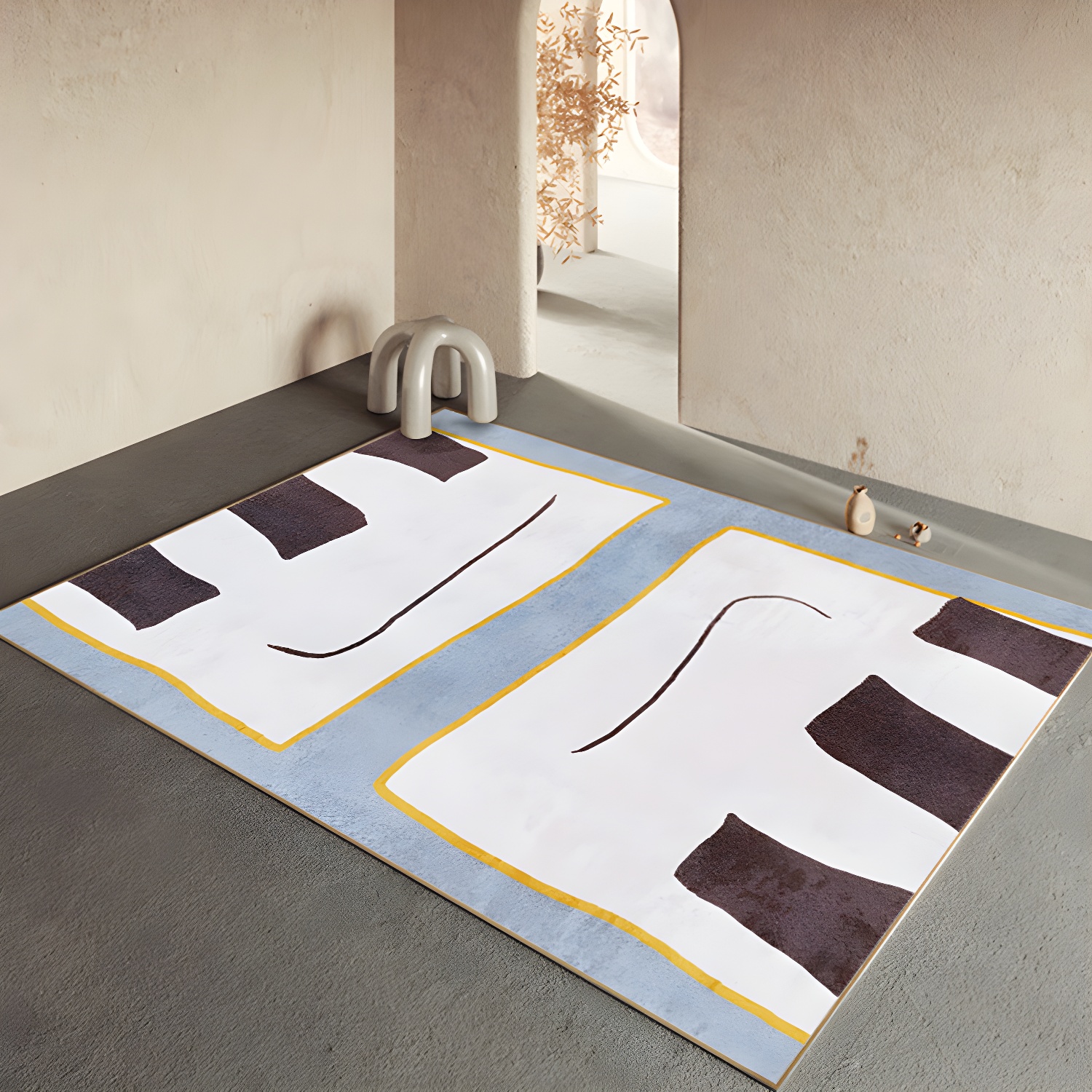 Nordic Area Rug Polyester Colour Block Rug Washable Carpet for Bedroom, Living Room