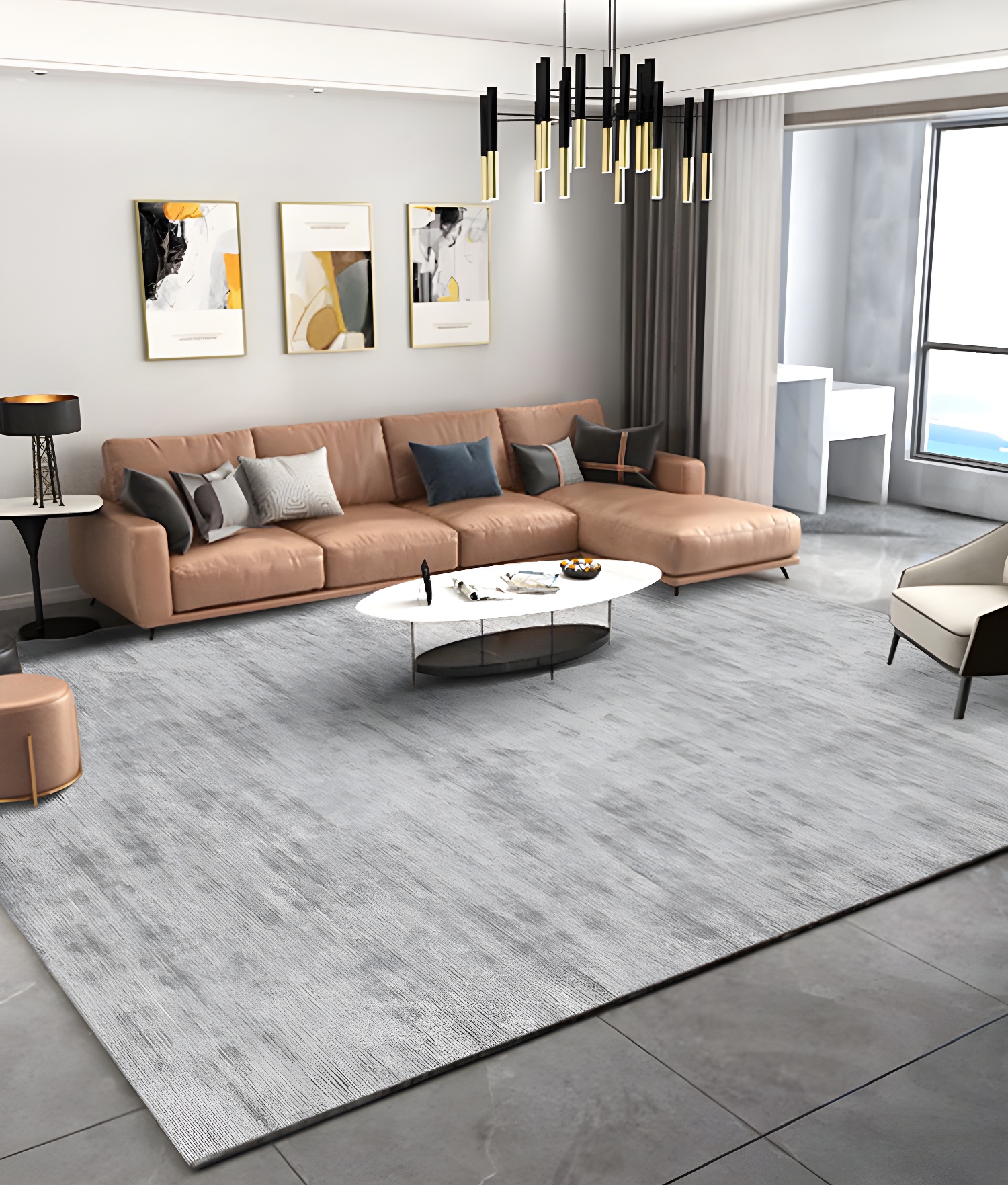 Grey Tone Distressed Area Carpet Polyester Rustic Surface Indoor Rug Easy Care Carpet for Living Room