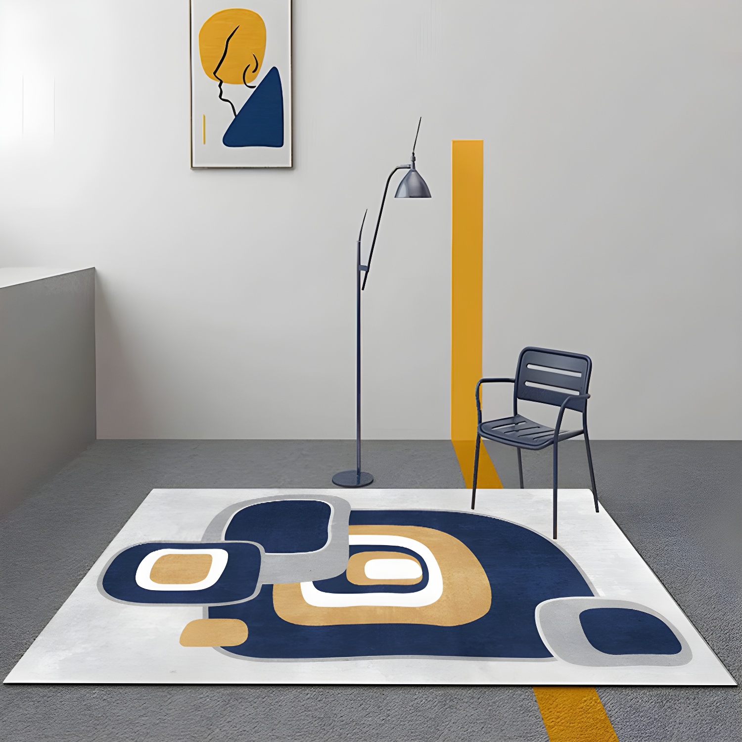 Creative Abstract Patchwork Rug Nordic Trendy Carpet Polyester Non-Slip Backing Rug for Bedroom