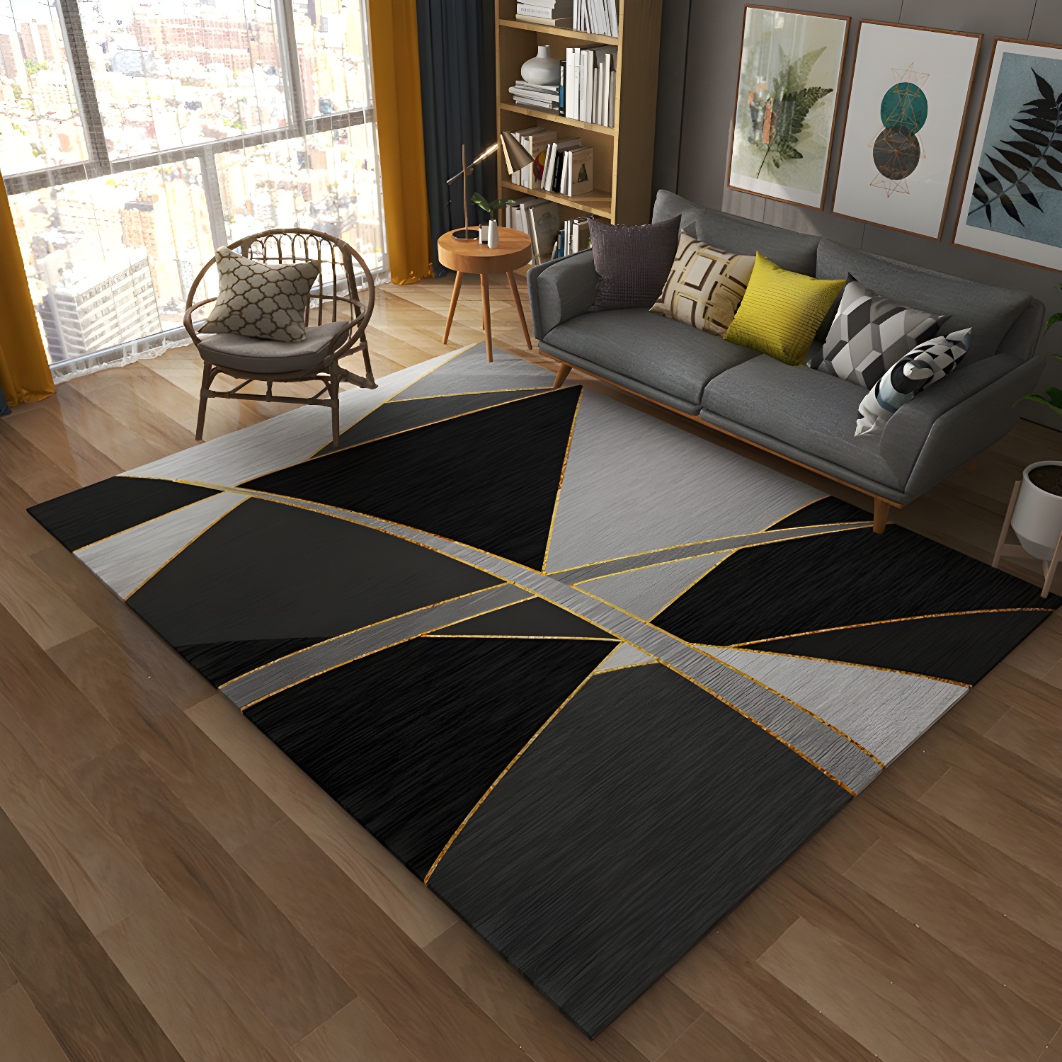 Funky Luxury Area Rug Modern Geometry Living Room Rug Polyester Anti-Slip Backing Rug for Home Decor