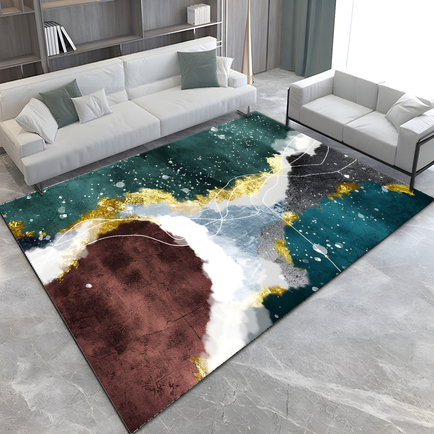 Contemporary Abstract Area Rug Trendy Luxury Indoor Carpet Polyester Friendly Washable Rug for Home Decor