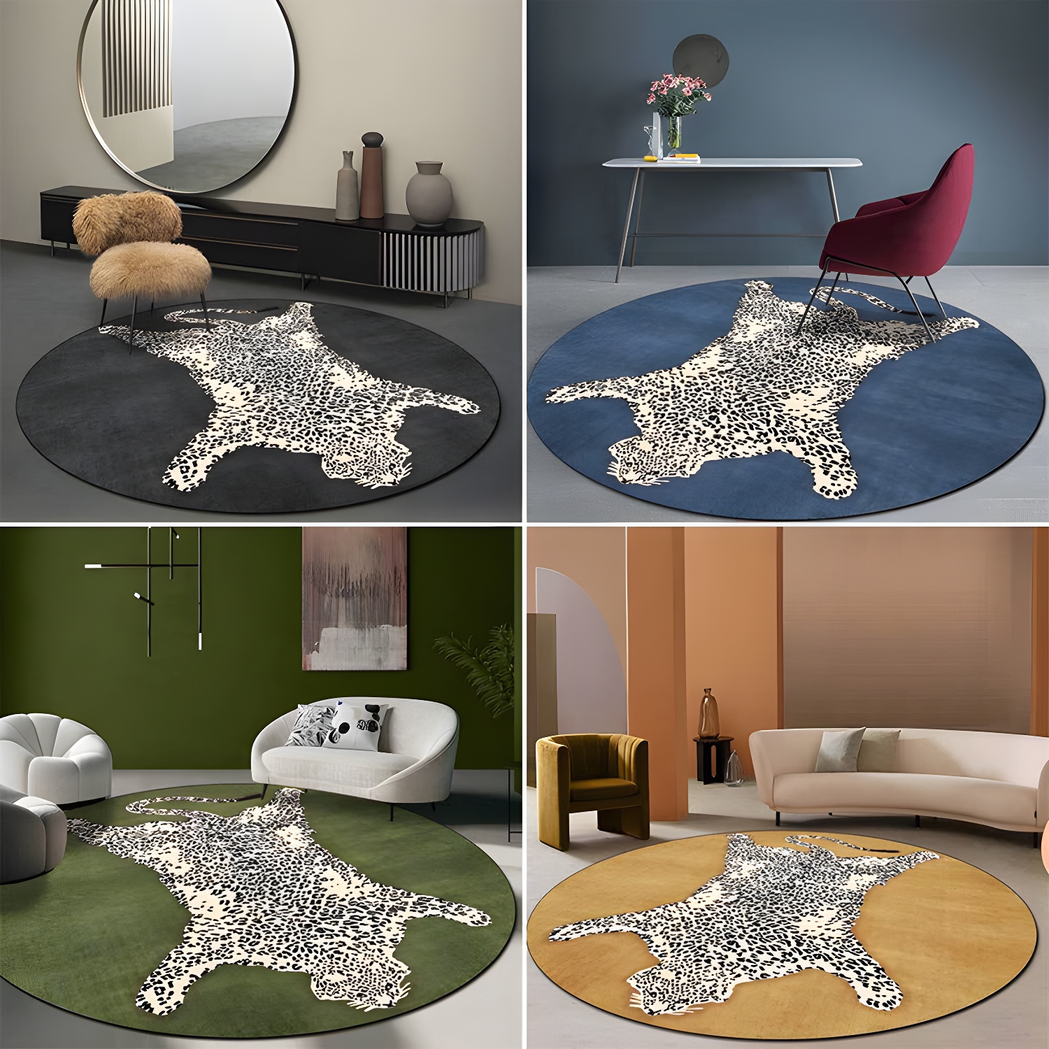 Simplicity Round Bedroom Rug Funky Animal Pattern Indoor Carpet Polyester Friendly Washable Rug