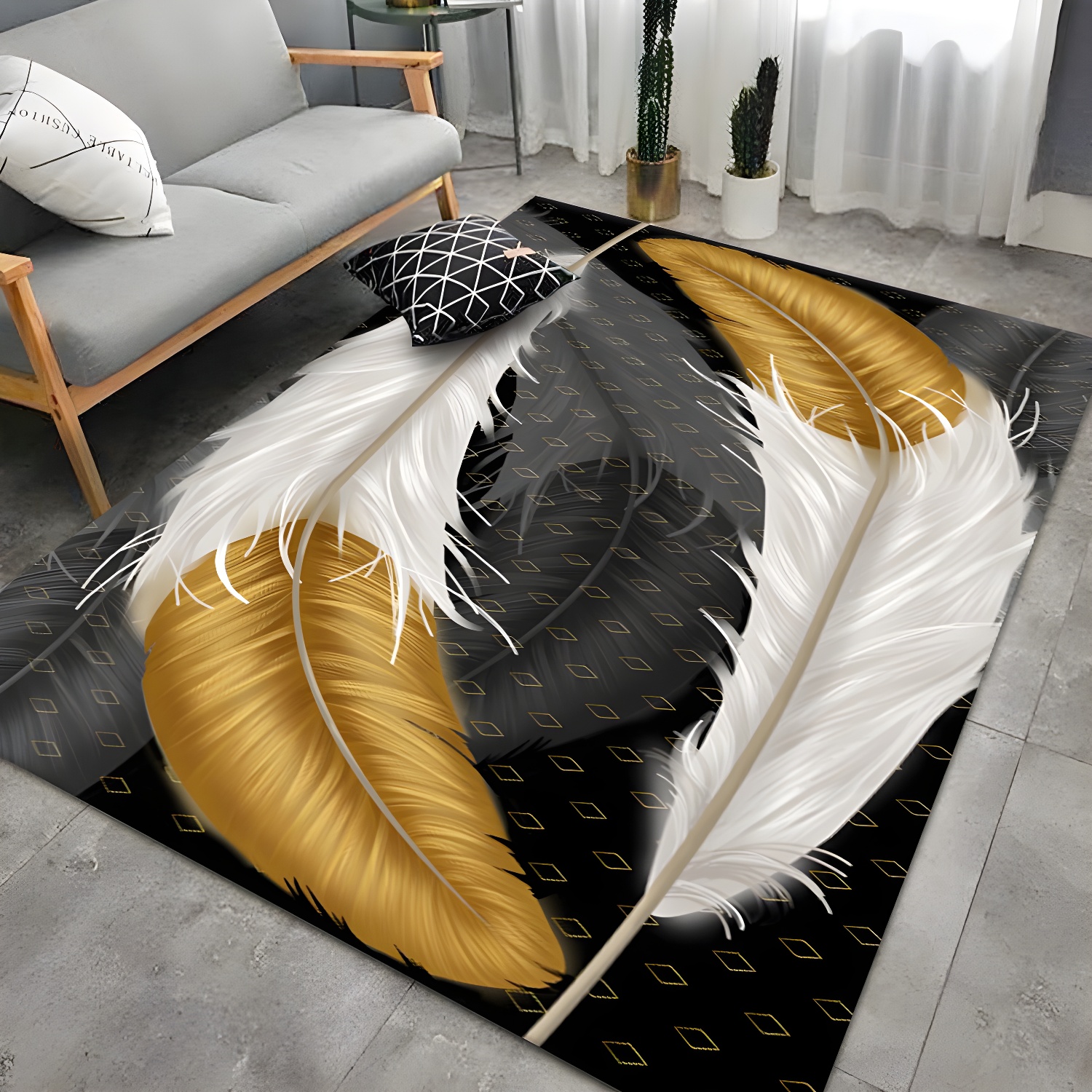 Aesthetic Feather Pattern Rug Modern Multi-Colour Trendy Area Carpet Polyester Washable Rug for Home Decoration