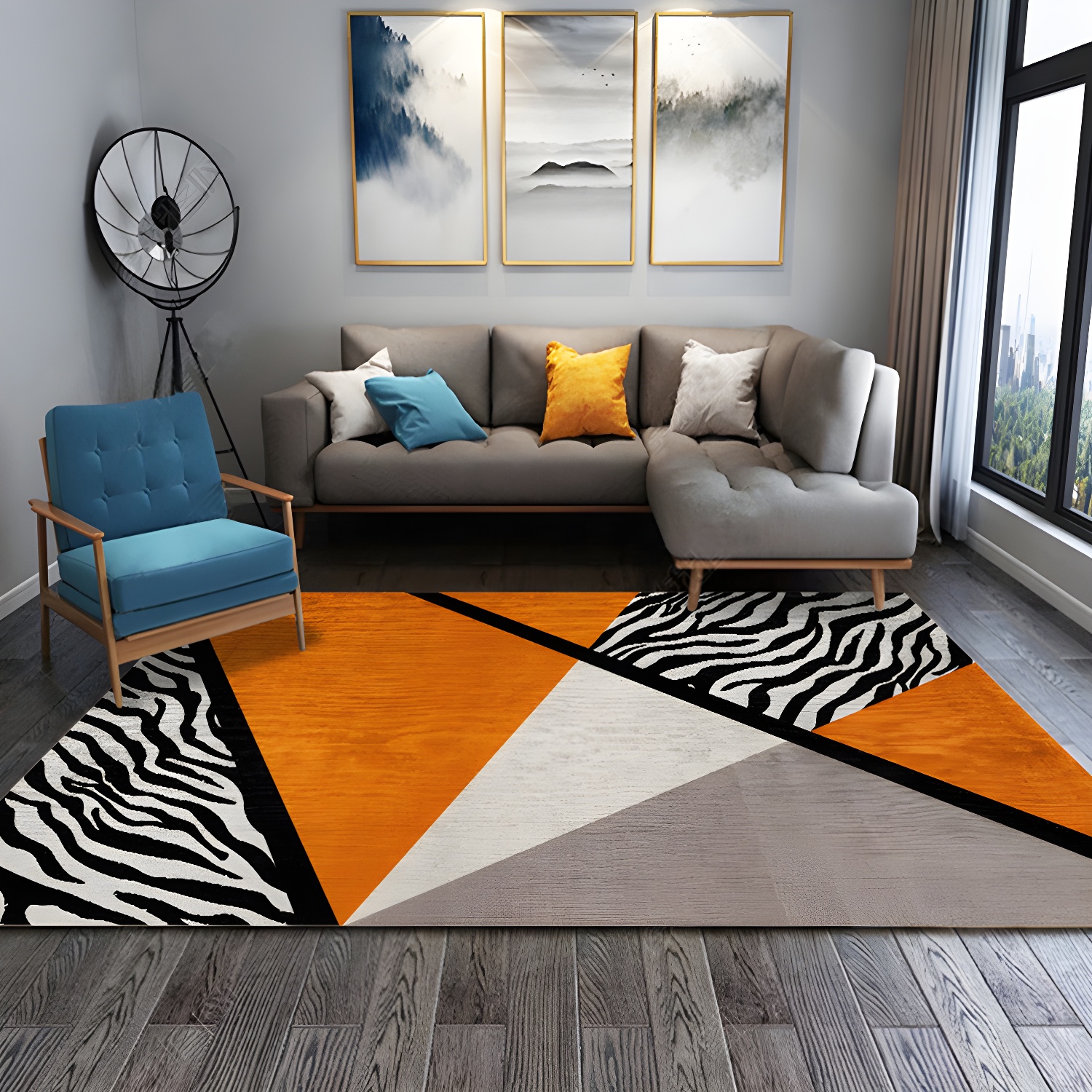 Orange Tone Modern Indoor Rug Polyester Geometric Print Carpet Easy Care Rug for Home Decoration