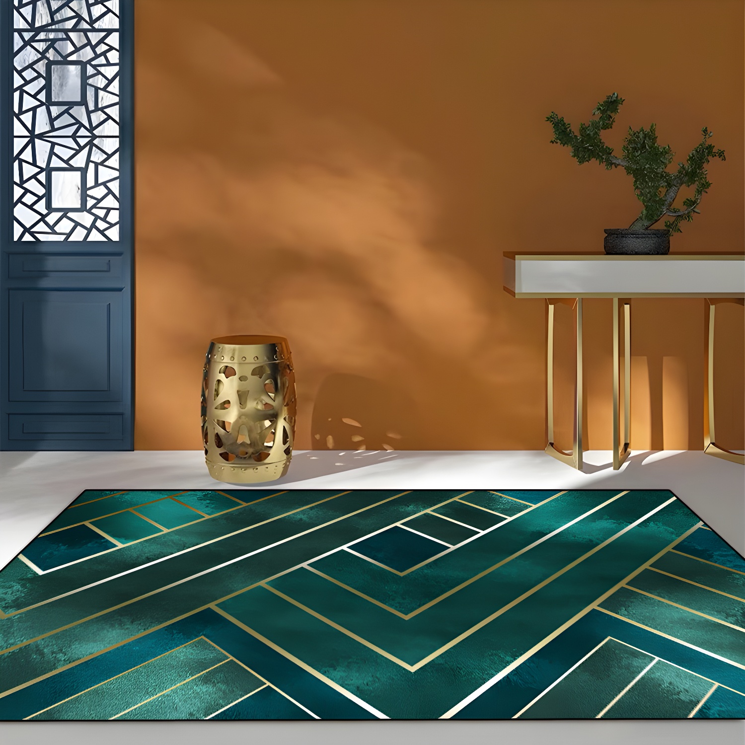Luxurious Green Trendy Area Rug Creative Graphic Design Indoor Carpet Polyester Non-Slip Backing Rug for Living Room