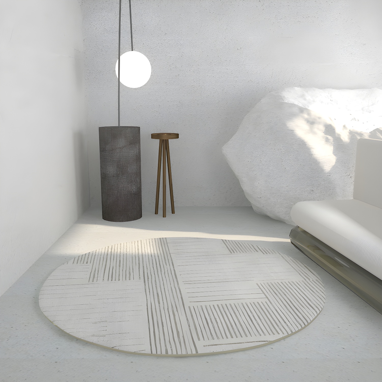 Round Apricot Tone Casual Indoor Rug Polyester Geometric Lines Rug Non-Slip Backing Indoor Rug for Living Room