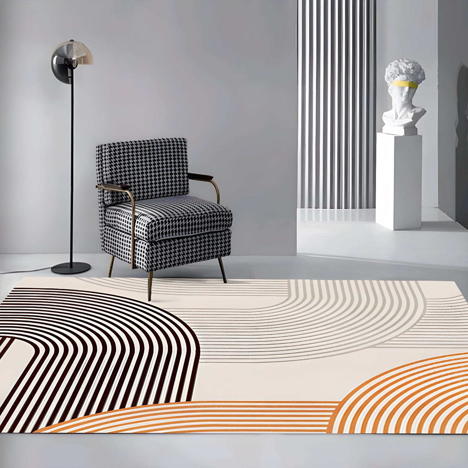 Funky Geometry Lines Area Rug Contemporary Creative Rectangle Carpet Polyester Stain Resistant Carpet for Home Decor