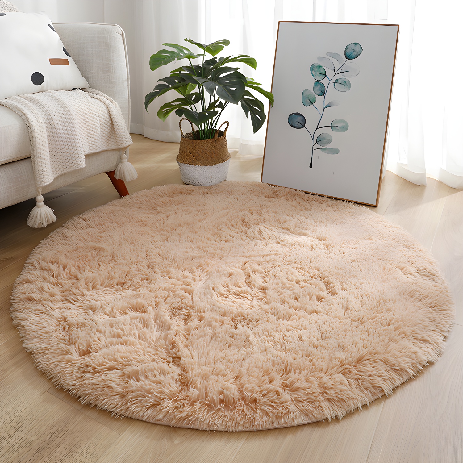 Round Dark Colour Solid Rug Polyester Contemporary Anti-Slip Backing Indoor Rug for Living Room