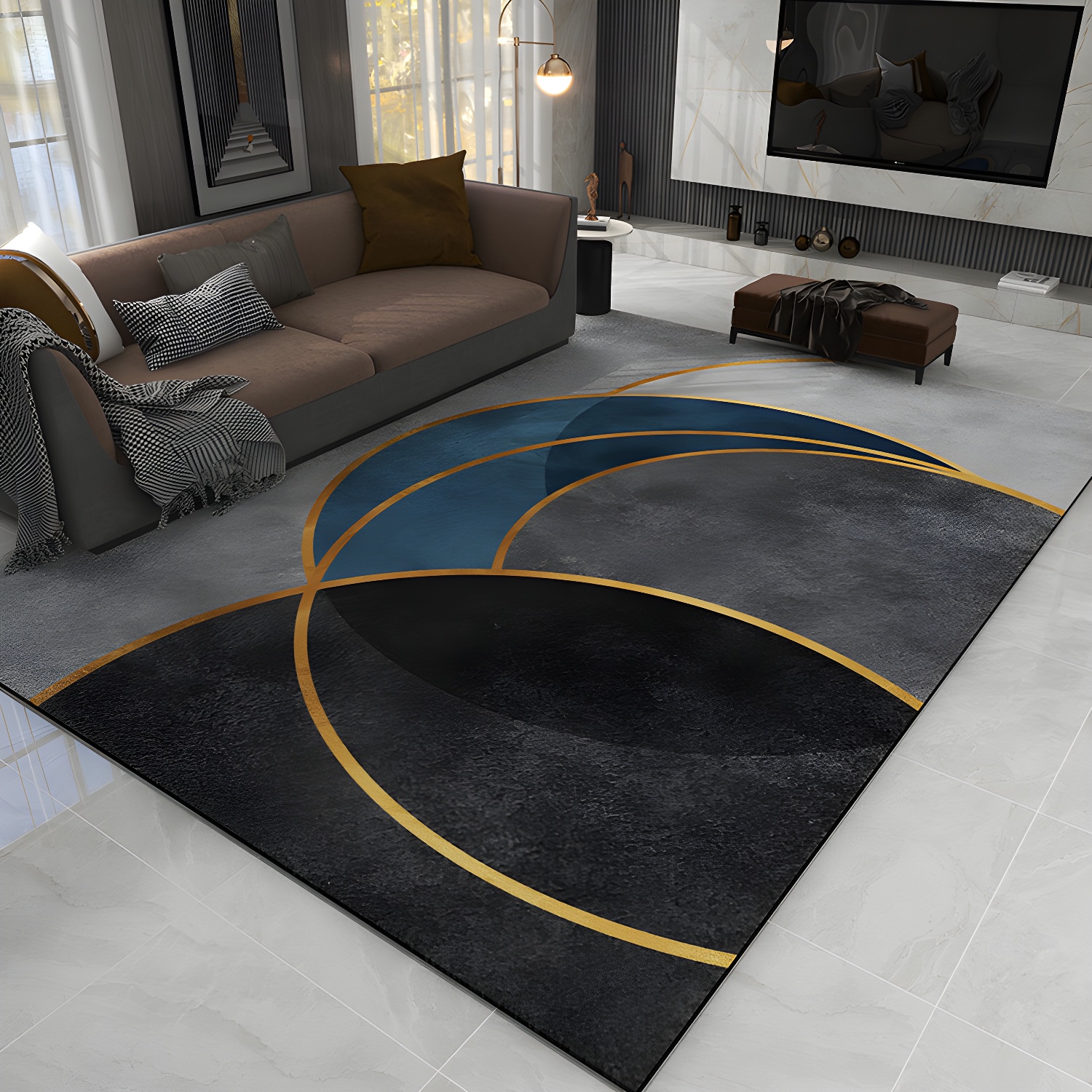 Creative Contemporary Luxury Rug Trendy Graphic Design Indoor Rug Polyester Anti-Slip Backing Area Carpet for Home Decor