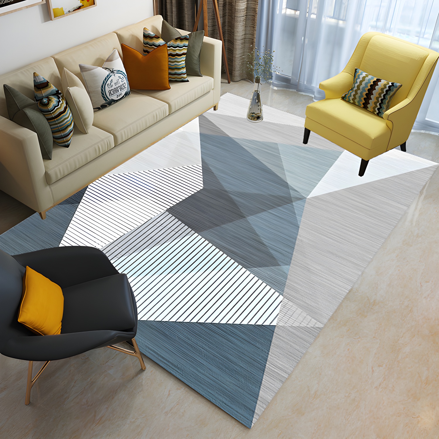 Multicoloured Trendy Contemporary Indoor Rug Individuality Graphic Design Area Carpet Polyester Washable Rug for Home Decor