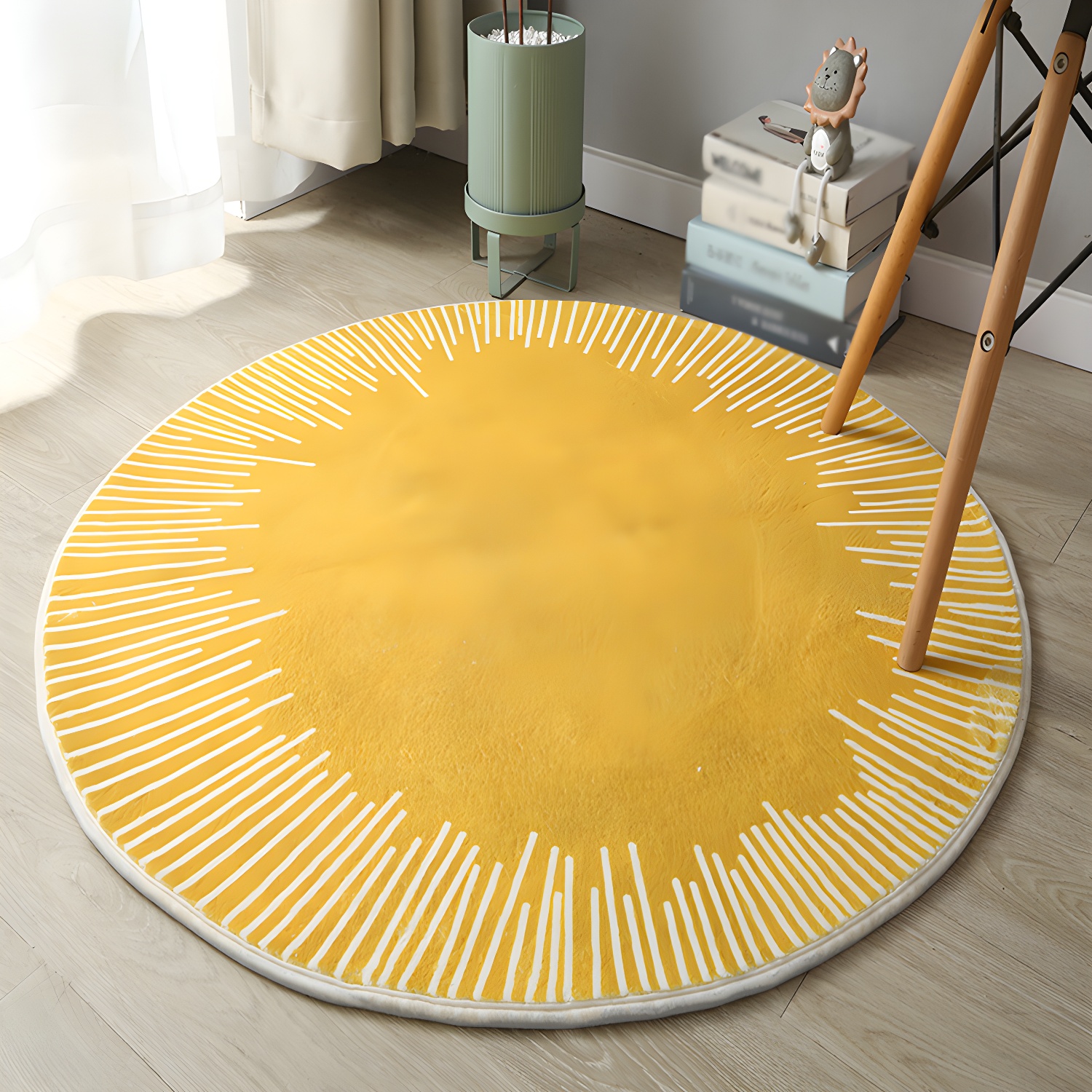 Multicoloured Geometry Design Indoor Rug Trendy Contemporary Round Carpet Polyester Anti-Slip Backing Rug for Home Decoration