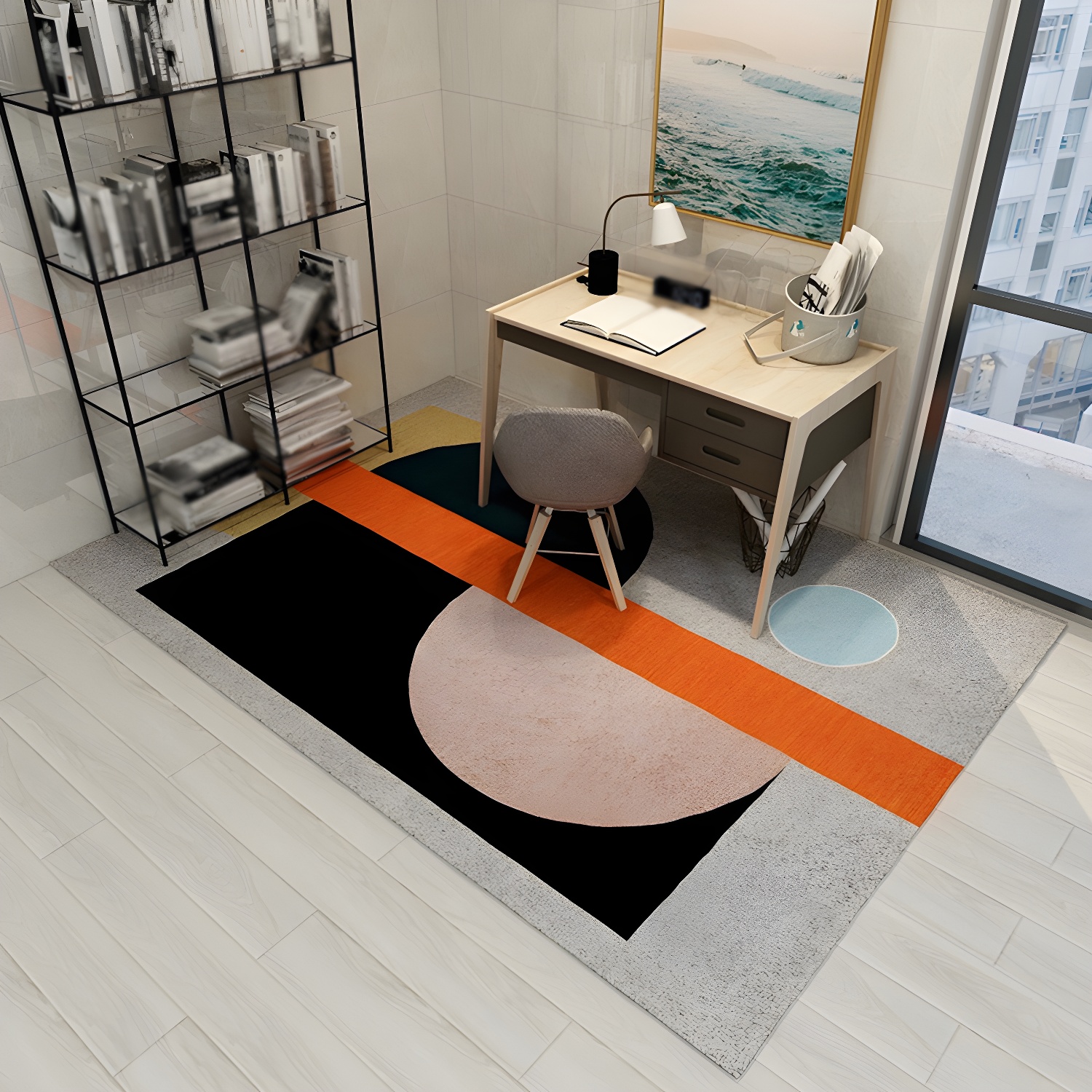Brightly Coloured Nordic Rug Distinctive Colour Block Rug Non-Slip Backing Rug for Living Room