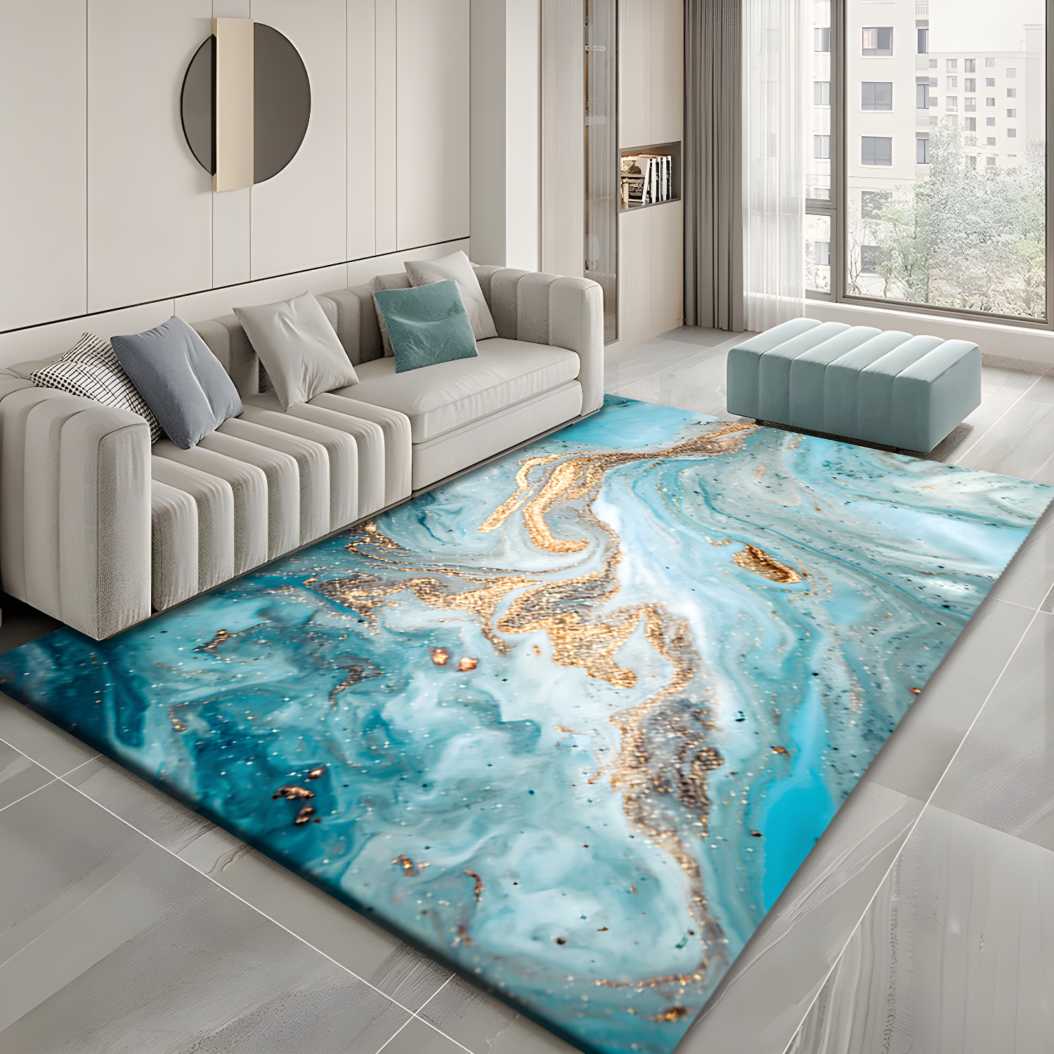 Abstract Watercolour Printed Rug Luxury Polyester Area Carpet Anti-Slip Backing Rug for Living Room