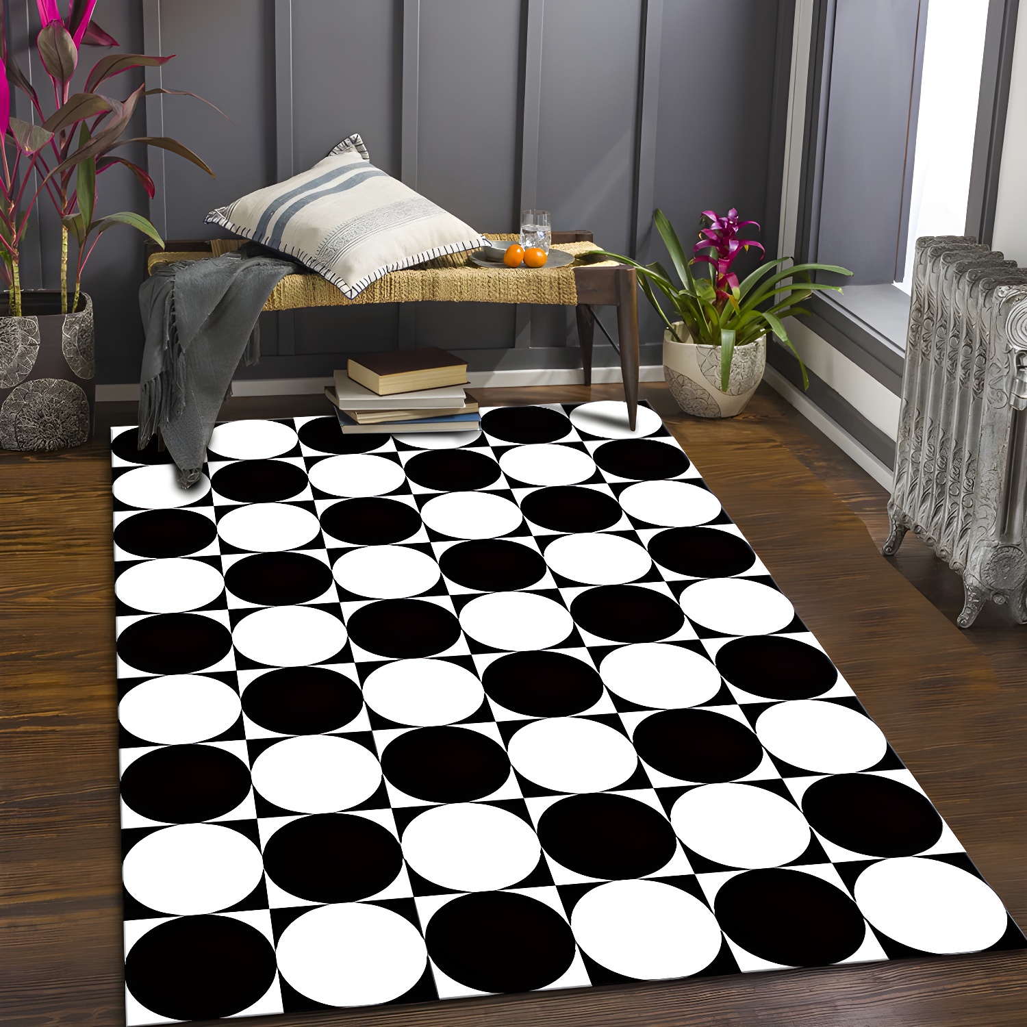 Creative Plaid Pattern Rug Trendy Modern Carpet Polyester Anti-Slip Backing Rug for Living Room