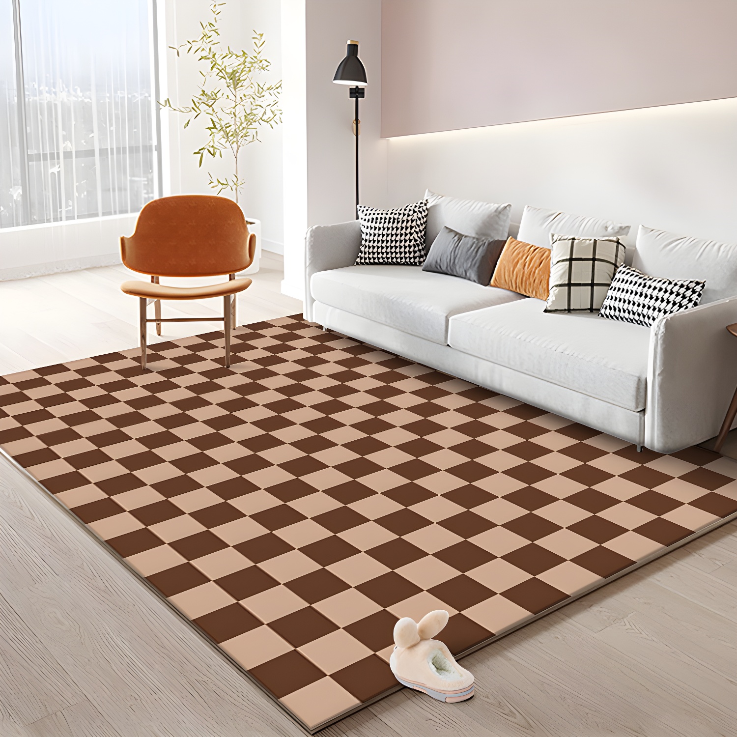 Trendy Checkerboard Design Rug Multicoloured Modern Carpet Anti-Slip Backing Rug for Home Decoration