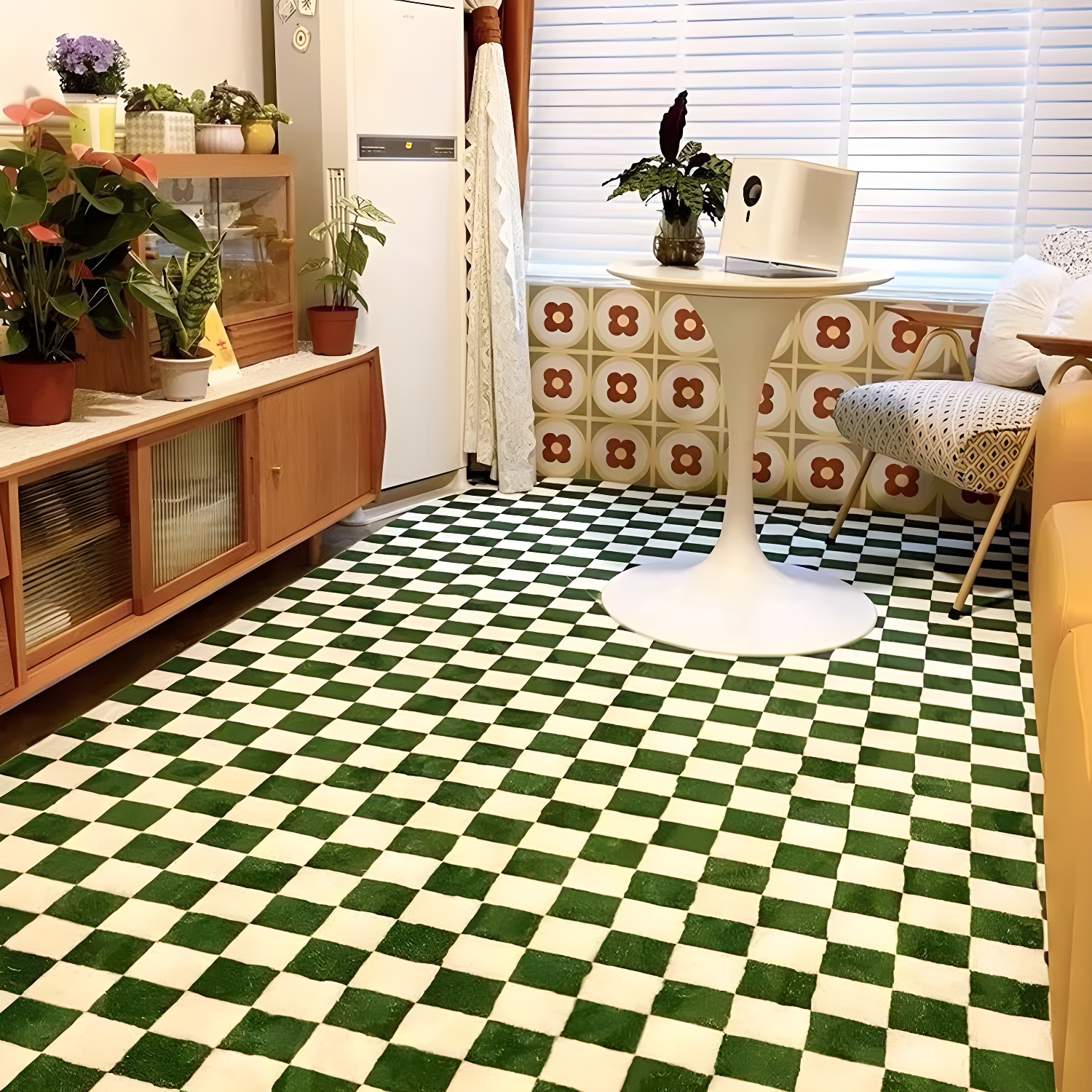 Multi-Colour Nordic Area Rug Stylish Checkerboard Design Rug Friendly Washable Rug for Living Room