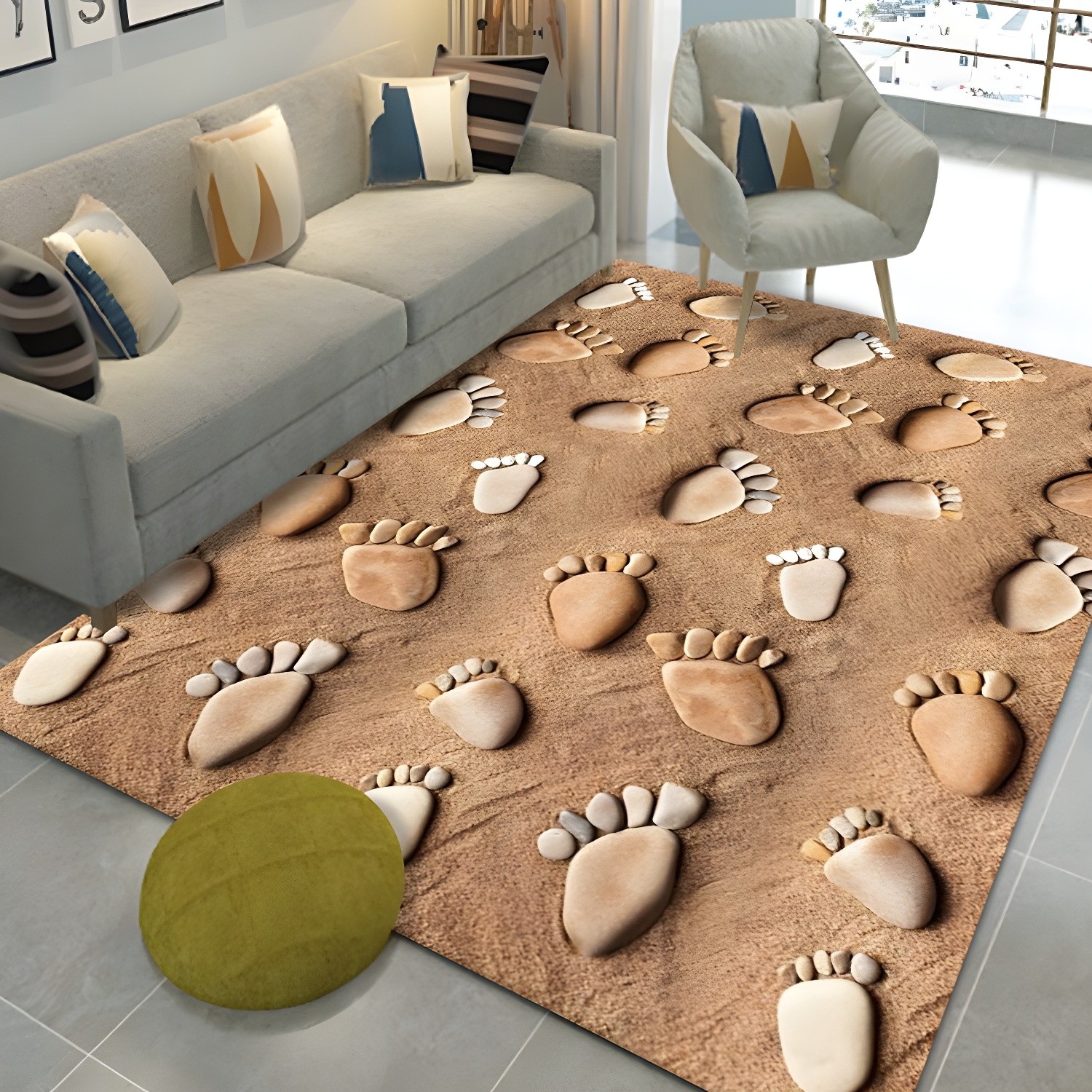 3D Stone Printed Rug Creative Novelty Carpet Polyester Anti-Slip Backing Rug for Living Room