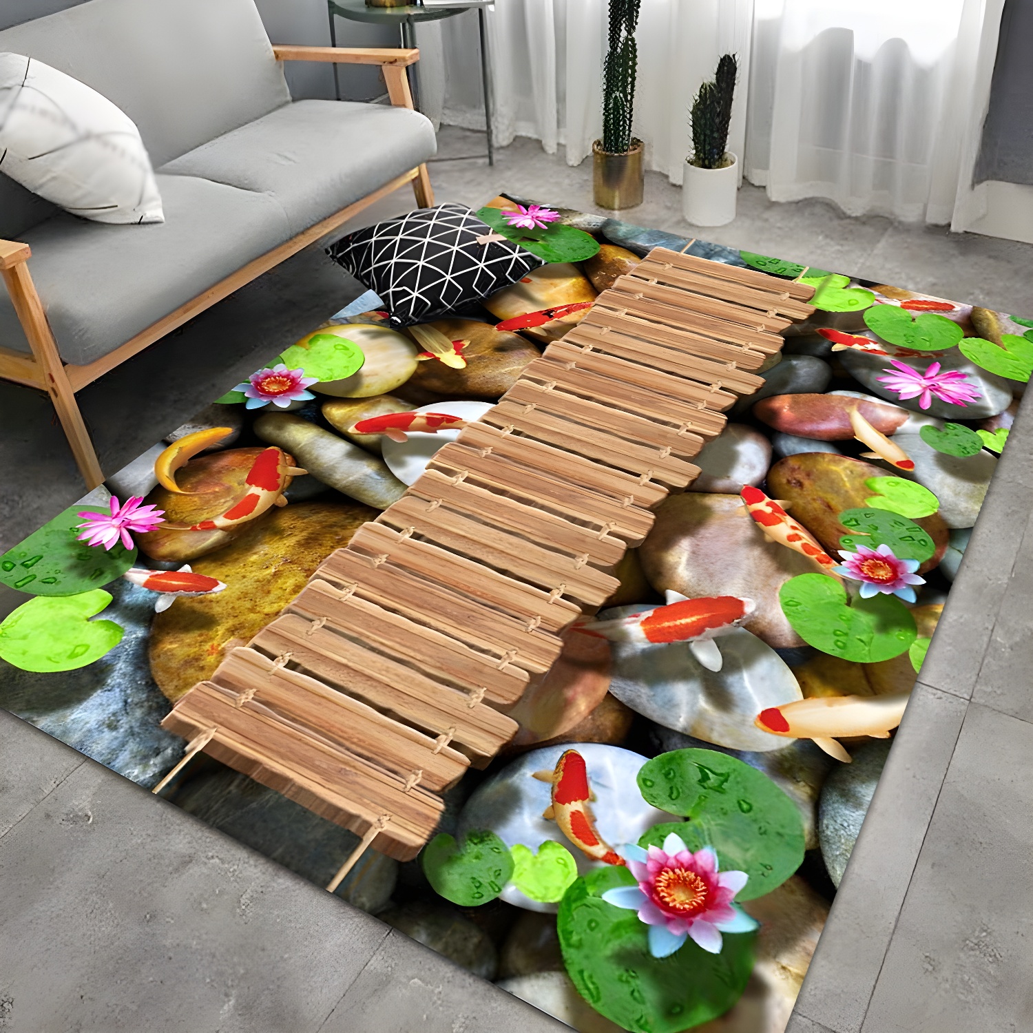 Colourful 3D Effect Rug Natural Trendy Carpet Polyester Anti-Slip Backing Carpet for Living Room
