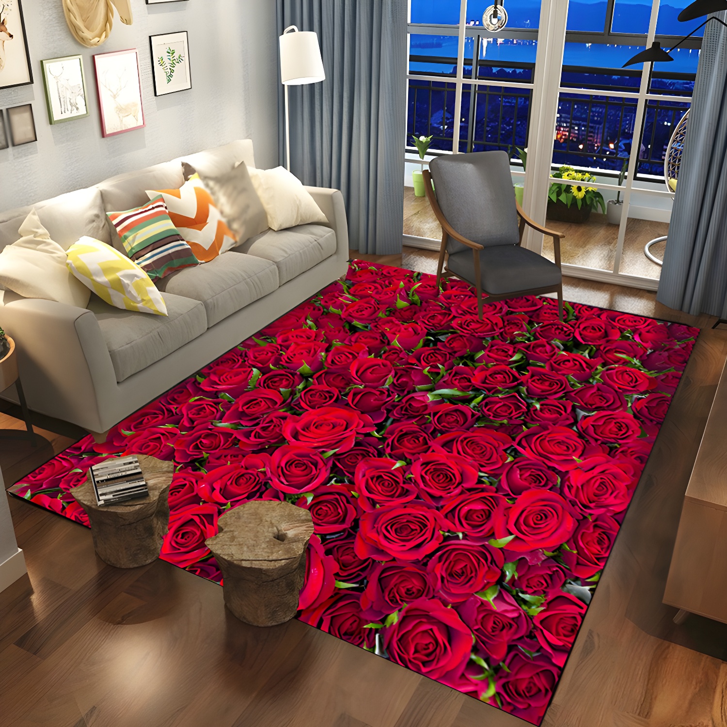 Flowery Novelty Area Rug Trendy 3D Vision Indoor Rug Non-Slip Backing Carpet for Home Decoration
