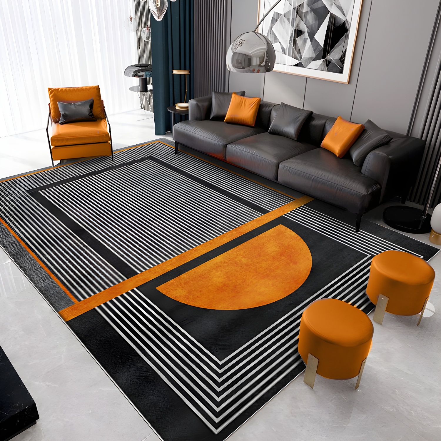 Brightly Coloured Creative Rug Modern Graphic Pattern Rug Stain Resistant Carpet for Living Room