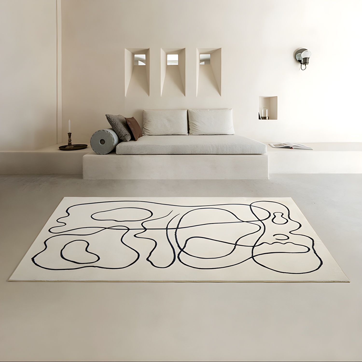 Nordic Lines Print Carpet Polyester Area Rug Non-Slip Backing Indoor Rug for Living Room