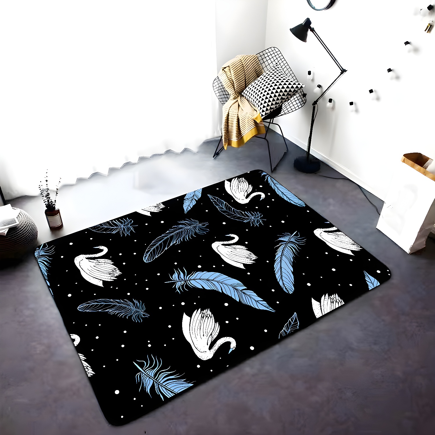 Multicolour Trendy Area Carpet Polyester Palm Leaves Area Rug Stain Resistant Carpet for Living Room