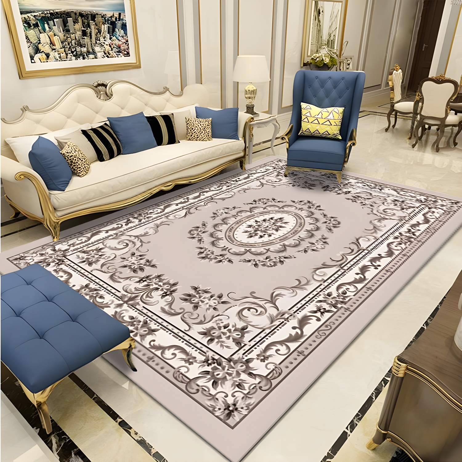 Light-Coloured Victorian Rug Mid-Century Floral Design Carpet Non-Slip Backing Rug for Home Decor