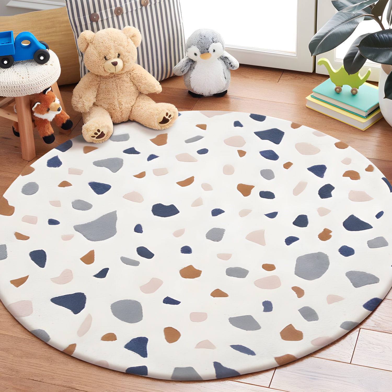 Pink Children's Room Area Rug Kid Cartoon Print Area Carpet Anti-Slip Washable Rug