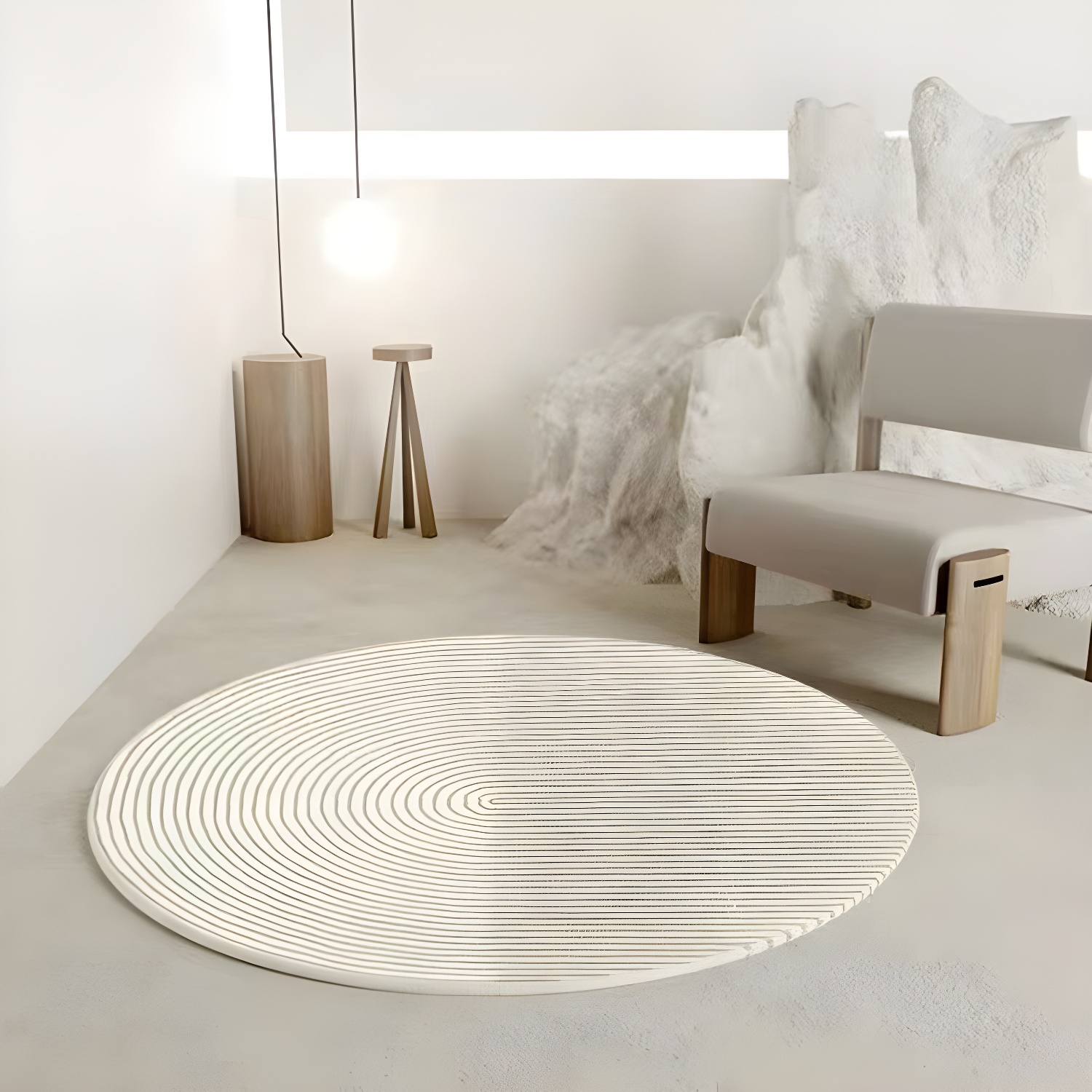 Beige Modern Carpet Polyester Striped Carpet Non-Slip Backing Carpet for Living Room