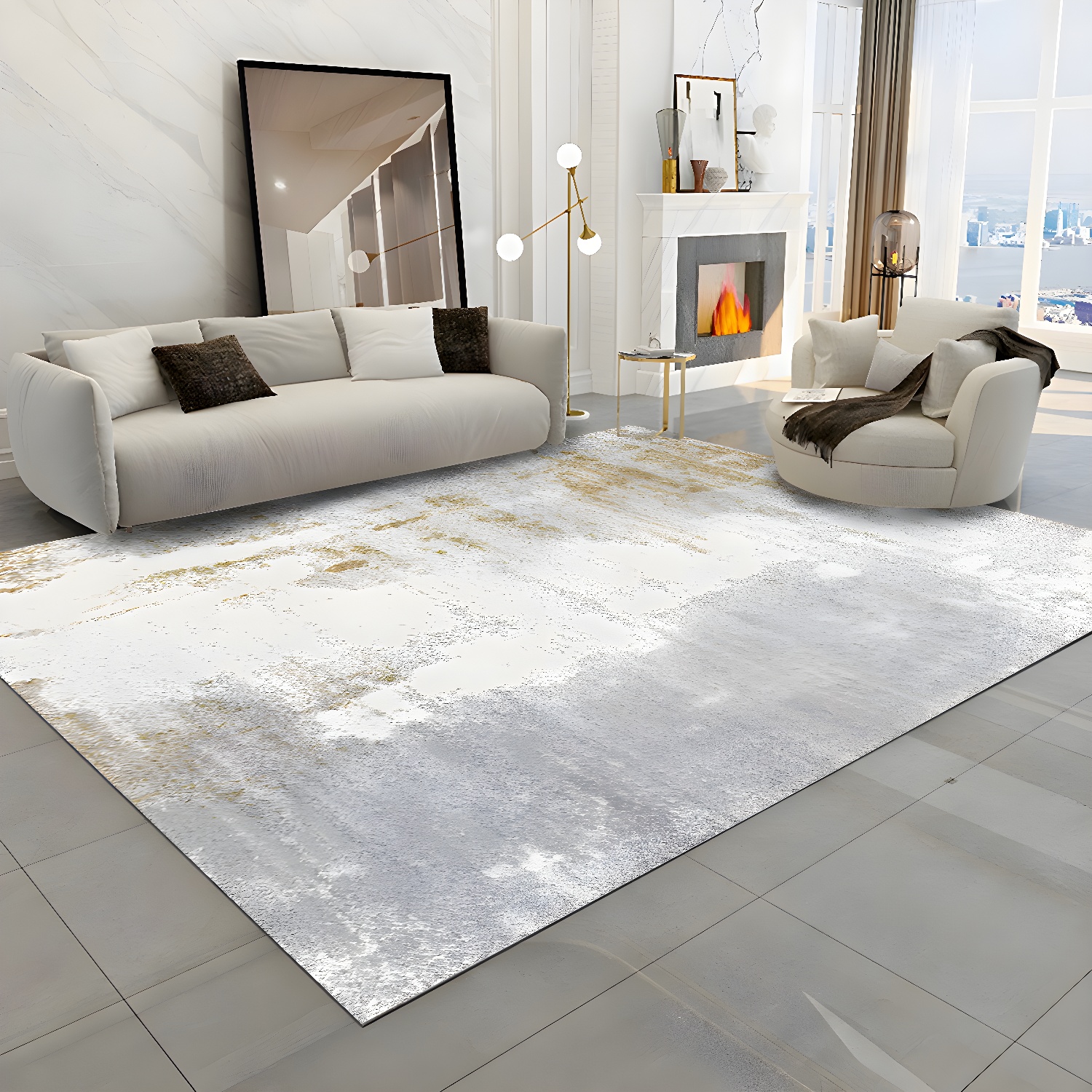 Steampunk Indoor Rug Variegated Industrial Carpet Polypropylene Washable Area Rug for Living Room