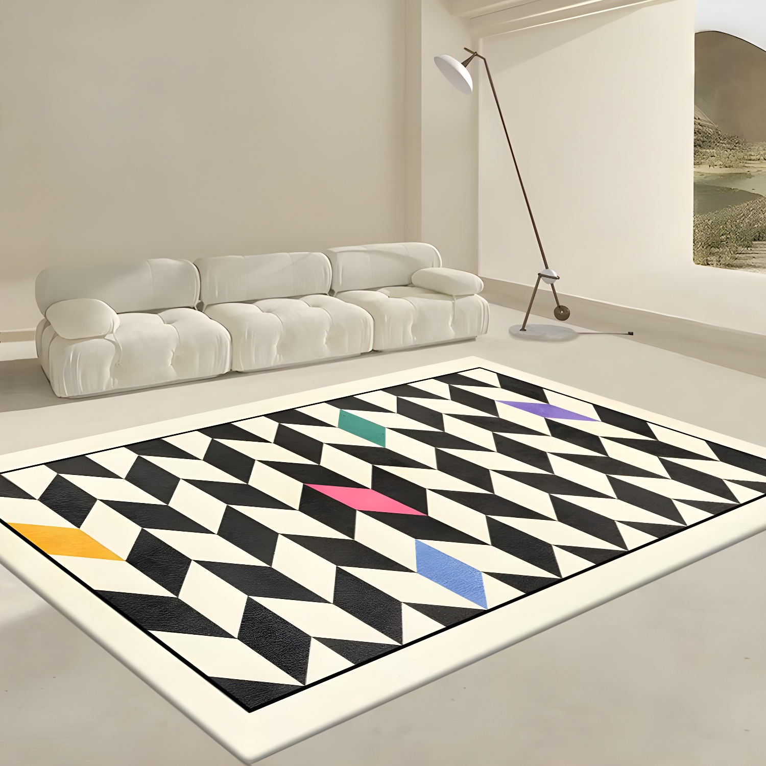 Novelty Area Rug Vertigo Checkerboard Pattern Carpet Polyster Stain Resistant Rug for Living Room