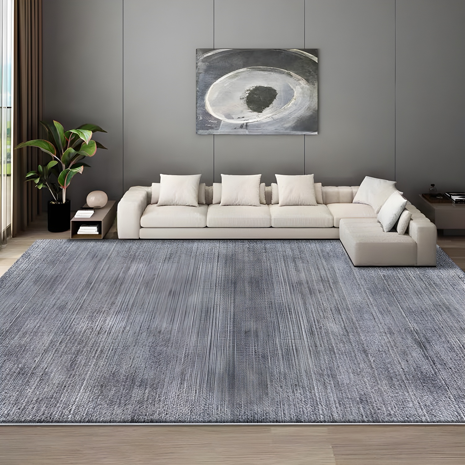 Orange Modern Carpet Polyester Line Carpet Non-Slip Backing Carpet for Living Room