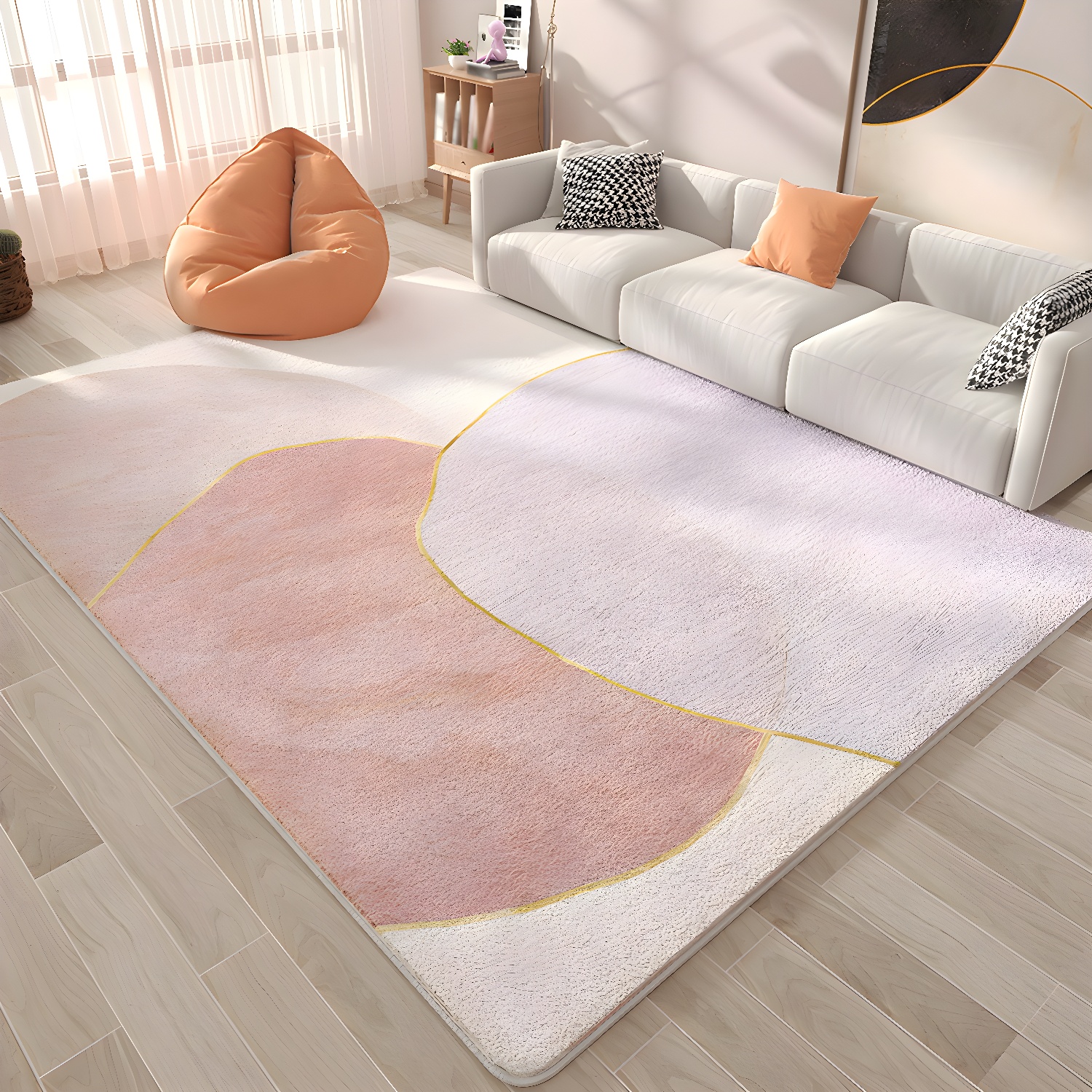 Fancy Indoor Rug Nordic Pink Tone Area Carpet Polyester Anti-Slip Rug for Living Room